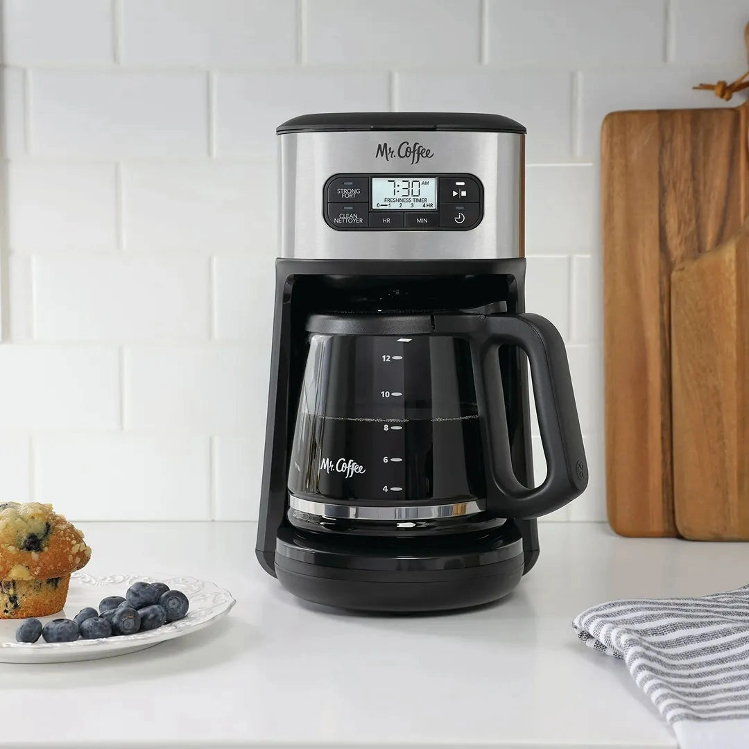 12-Cup Programmable Coffee Maker with Automatic Cleaning Cycle