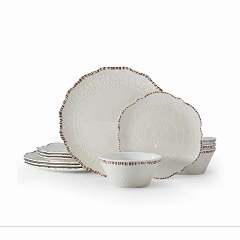12 Piece Outdoor Melamine Dinnerware Set, Service for 4