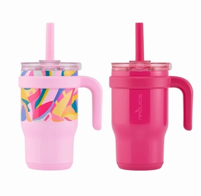 14oz 2pk Coldee Kids Mugs with Spill-Proof Straw Paradise Pink and Poppy Pink