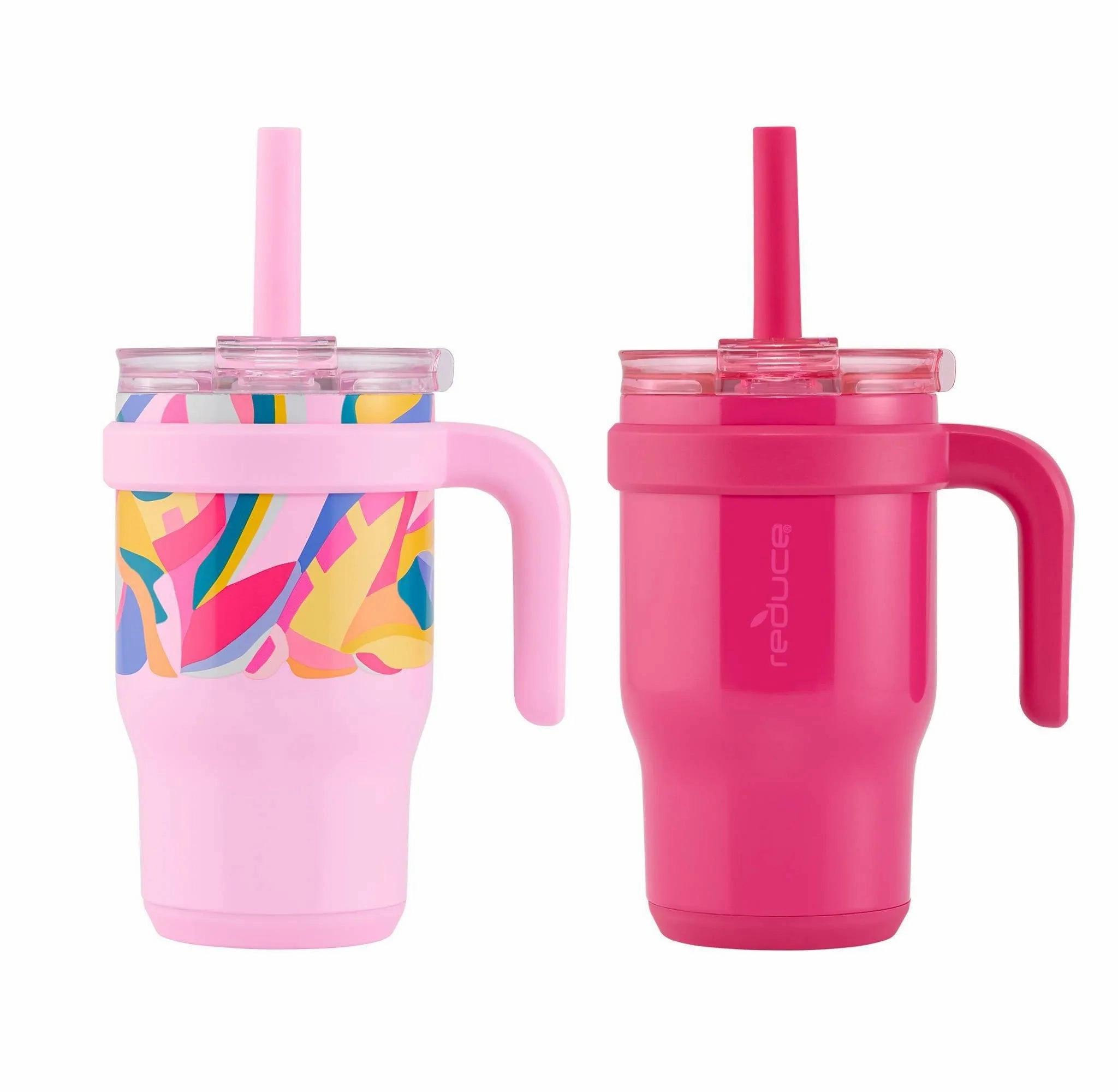 14oz 2pk Coldee Kids Mugs with Spill-Proof Straw Paradise Pink and Poppy Pink
