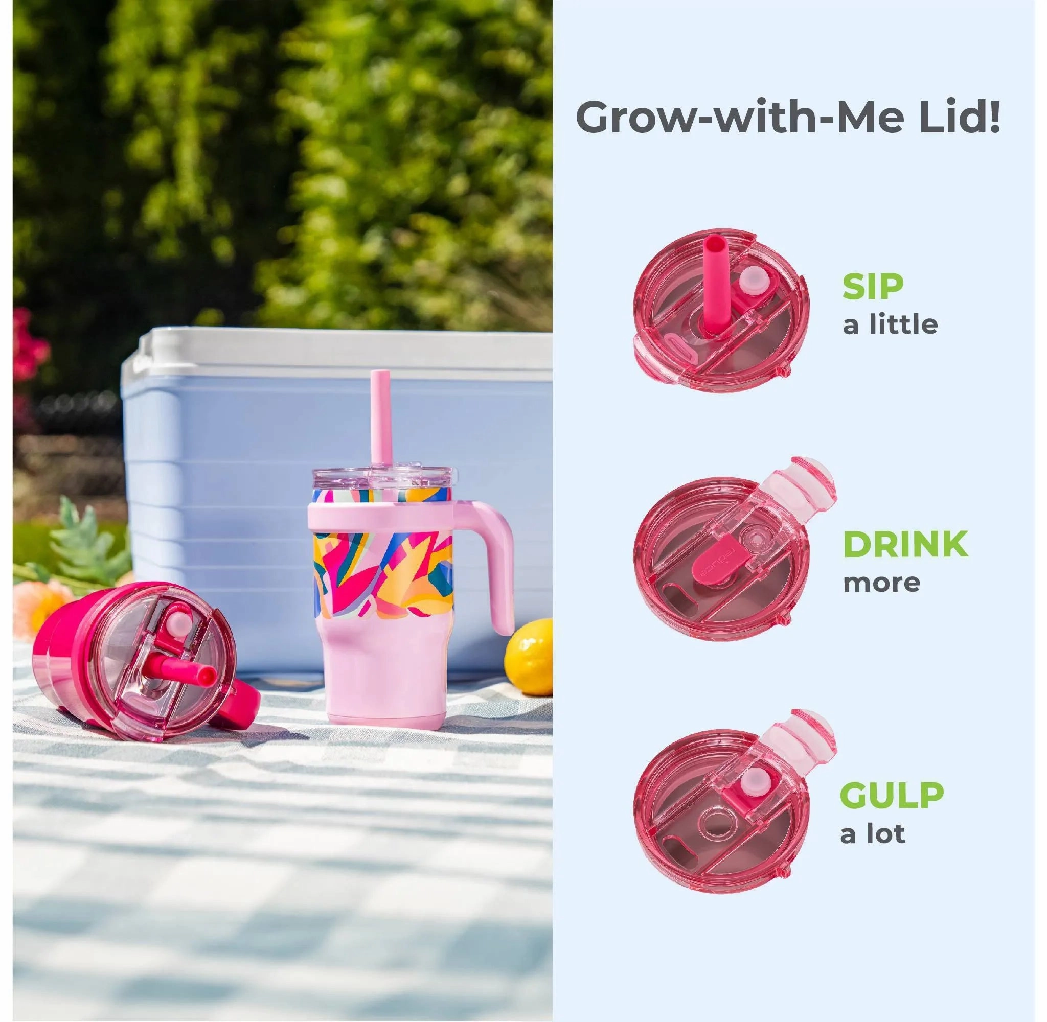 14oz 2pk Coldee Kids Mugs with Spill-Proof Straw Paradise Pink and Poppy Pink