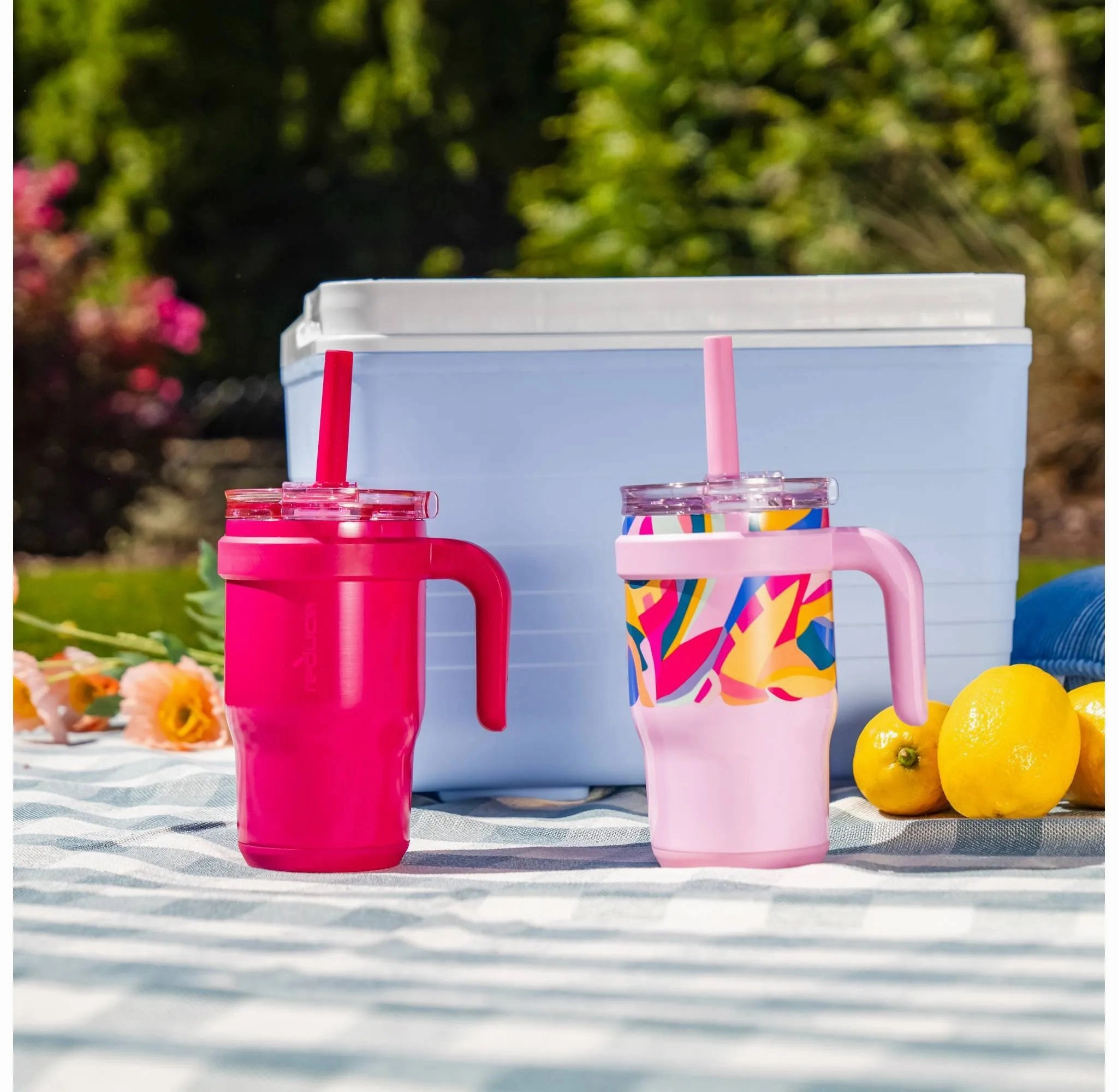 14oz 2pk Coldee Kids Mugs with Spill-Proof Straw Paradise Pink and Poppy Pink