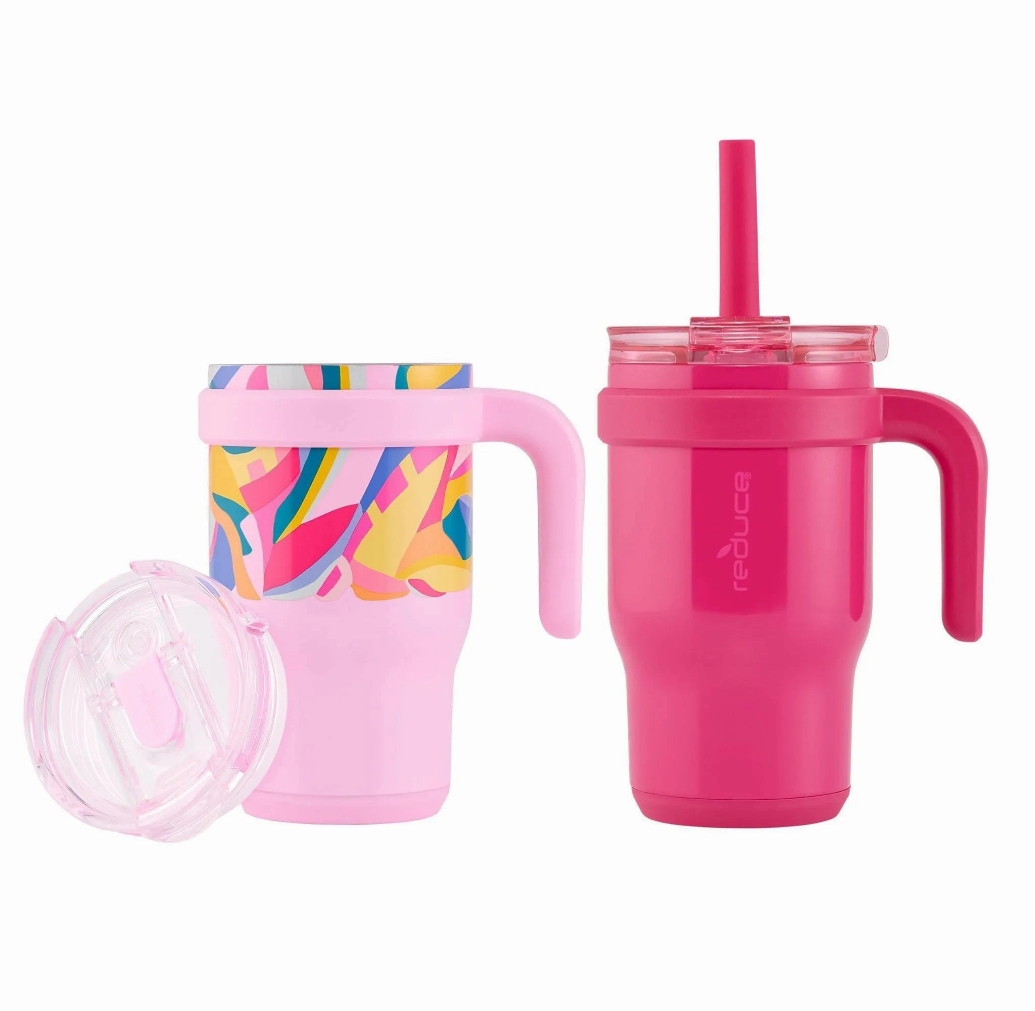 14oz 2pk Coldee Kids Mugs with Spill-Proof Straw Paradise Pink and Poppy Pink
