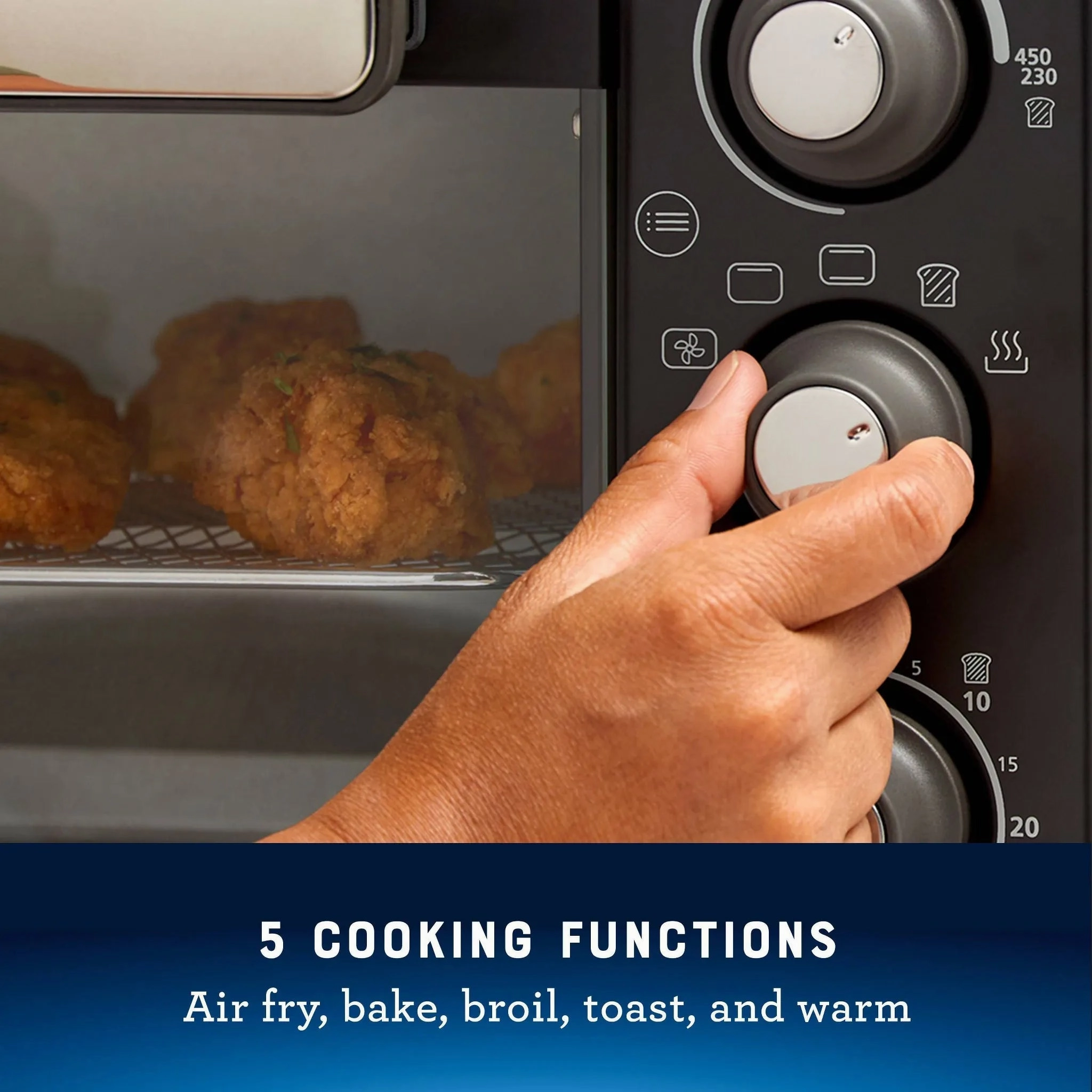 18-Quart Toaster Oven With Air Fry Matte Black: Convection, 1400W, Steel, Includes Broiler Pan & Air Fry Basket