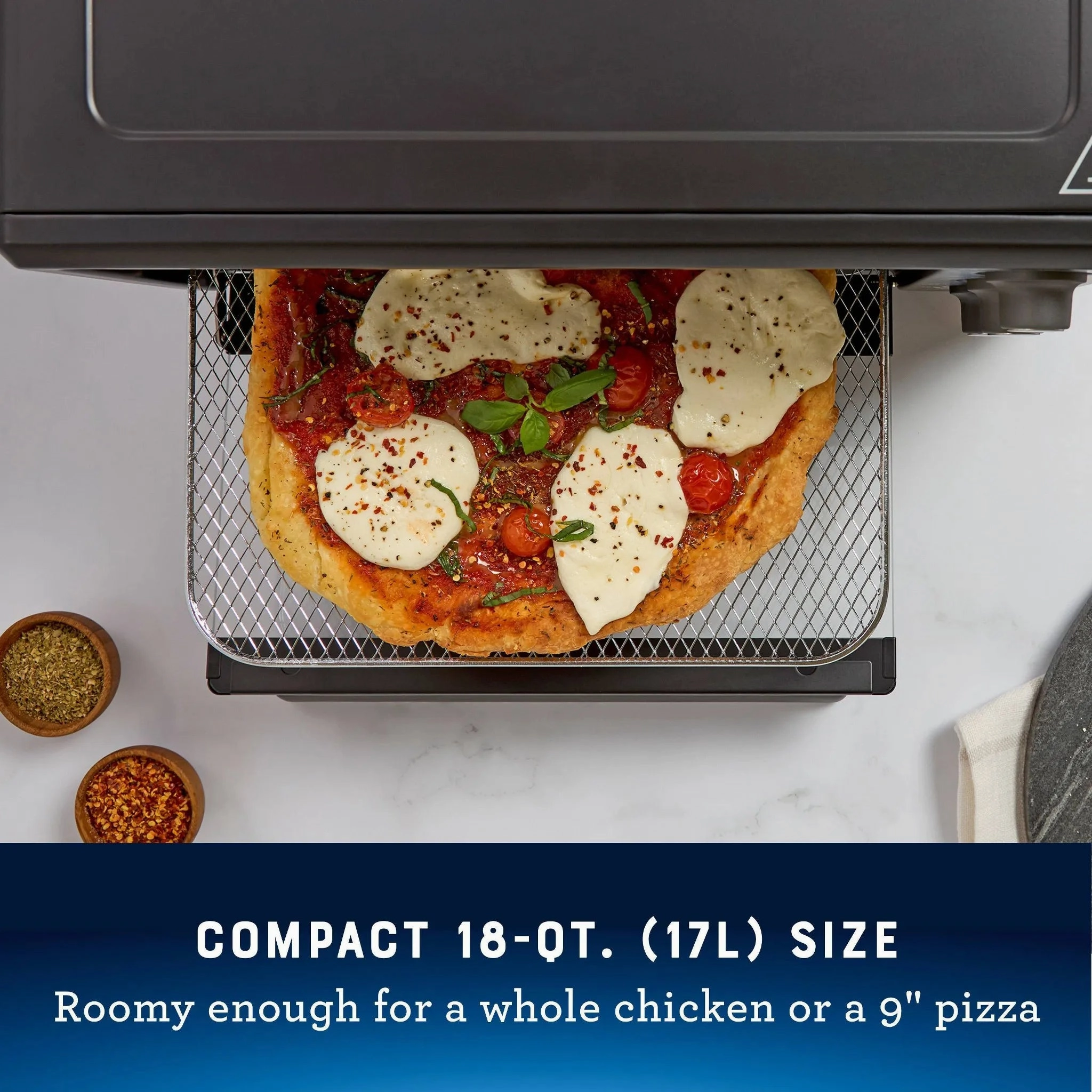 18-Quart Toaster Oven With Air Fry Matte Black: Convection, 1400W, Steel, Includes Broiler Pan & Air Fry Basket