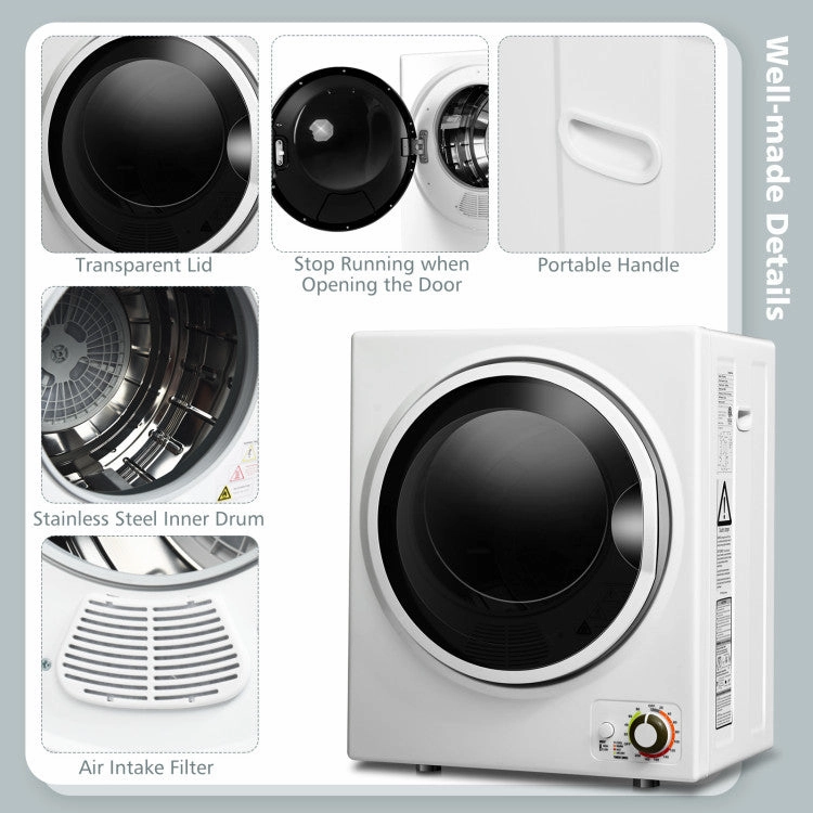 1.5 Cu .Ft Clothes Dryer With With Stainless Steel Wall Mount-White