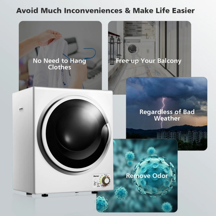 1.5 Cu .Ft Clothes Dryer With With Stainless Steel Wall Mount-White