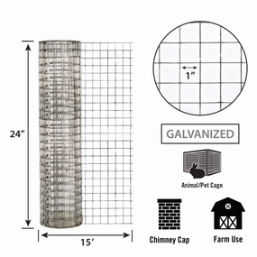 24in x 15ft Galvanzed Welded Wire Fence with 1in x 1in Openings