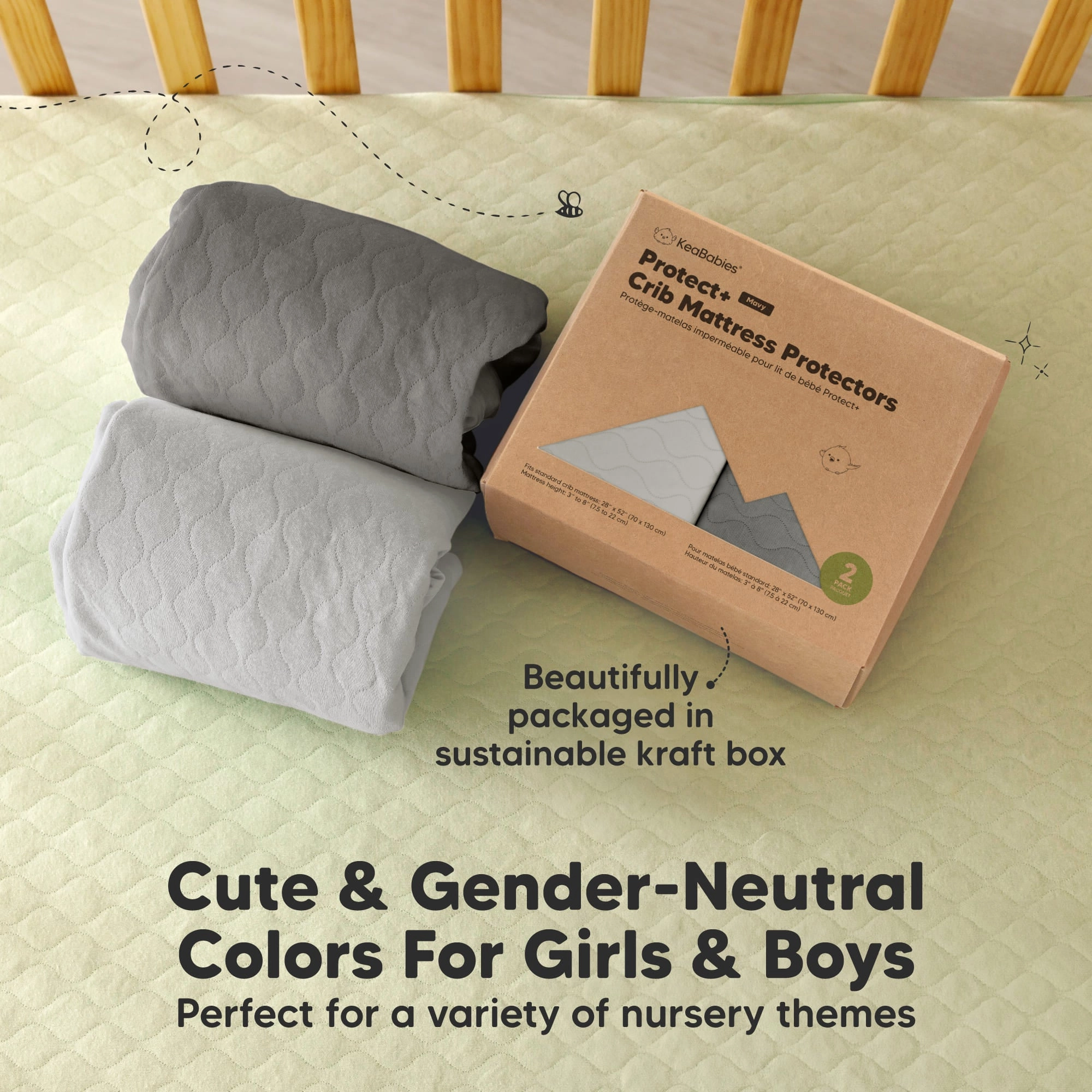 2-Pack Mavy Protect  Waterproof Crib Mattress Protector (Granite)