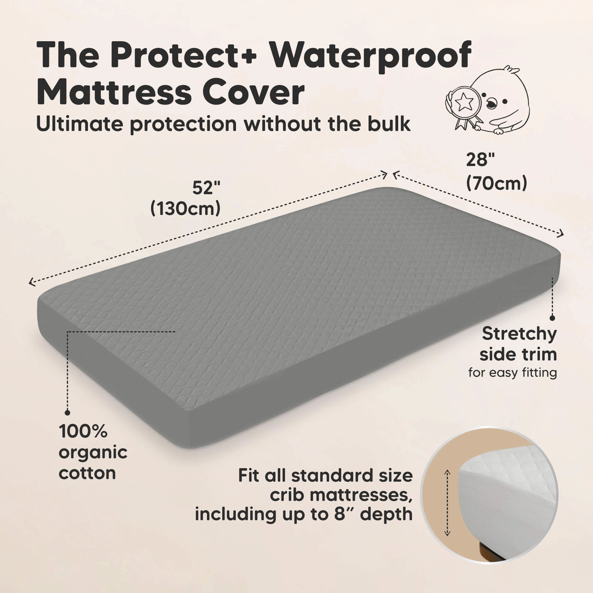 2-Pack Mavy Protect  Waterproof Crib Mattress Protector (Granite)