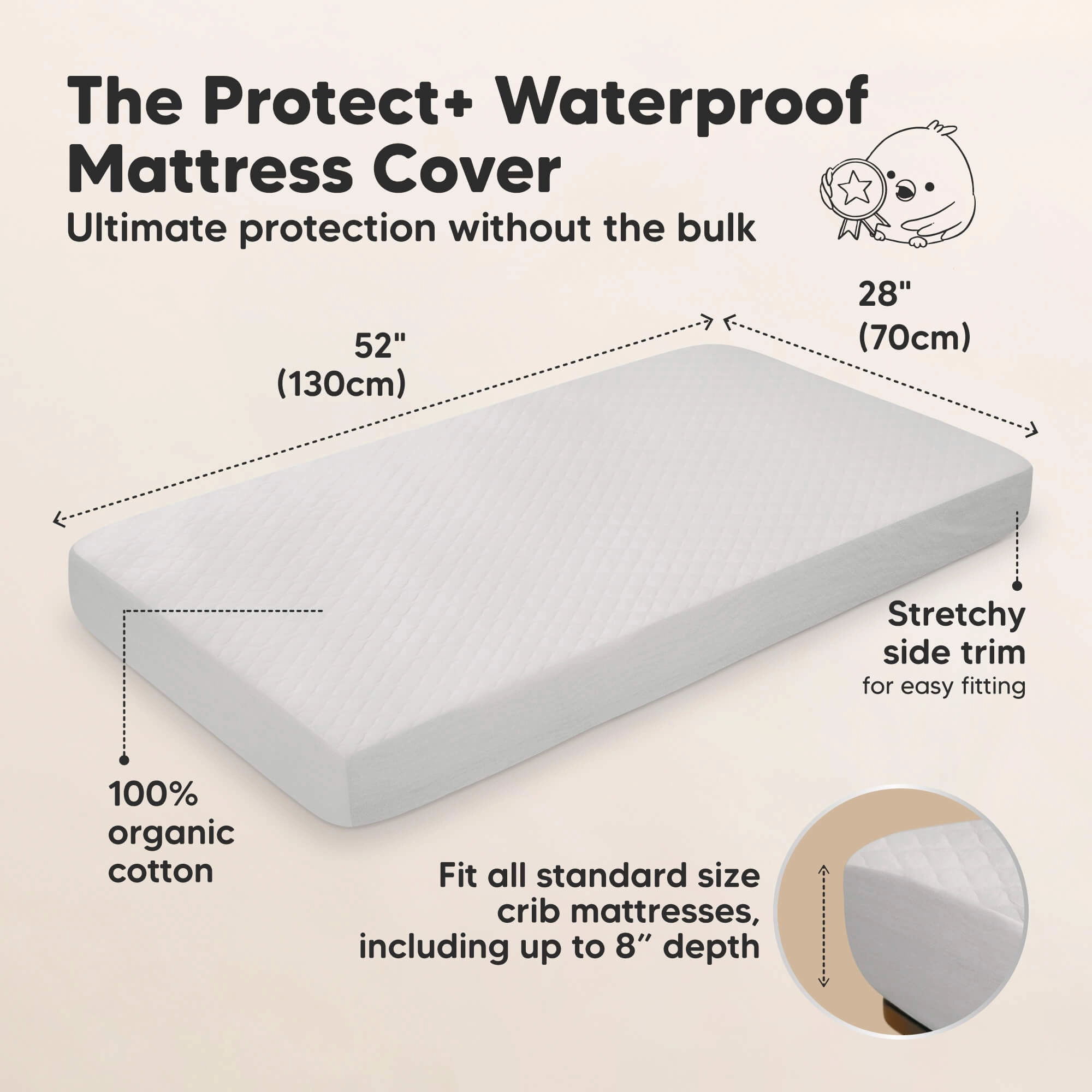 2-Pack Mavy Protect  Waterproof Crib Mattress Protector (Pearl Gray)