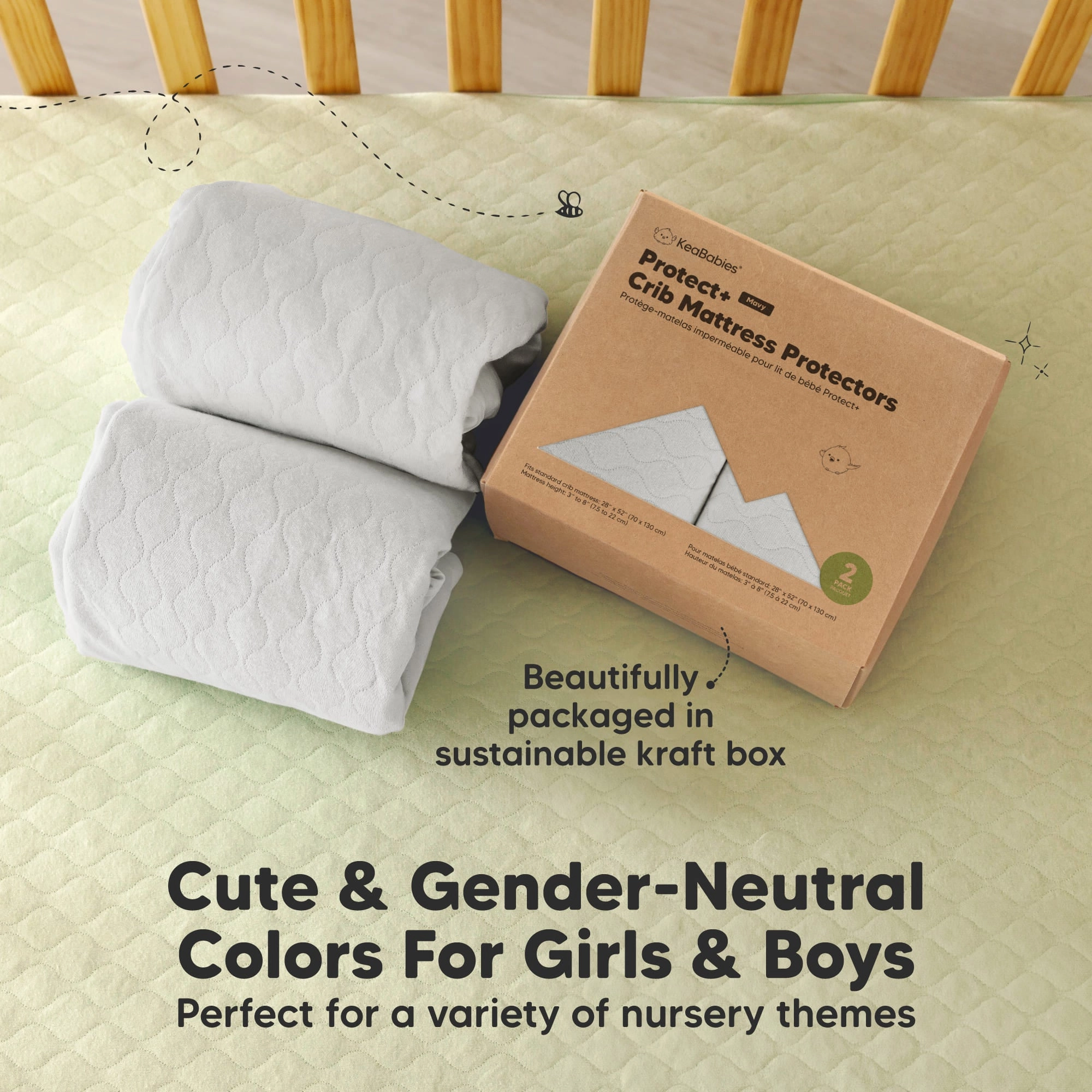 2-Pack Mavy Protect  Waterproof Crib Mattress Protector (Pearl Gray)