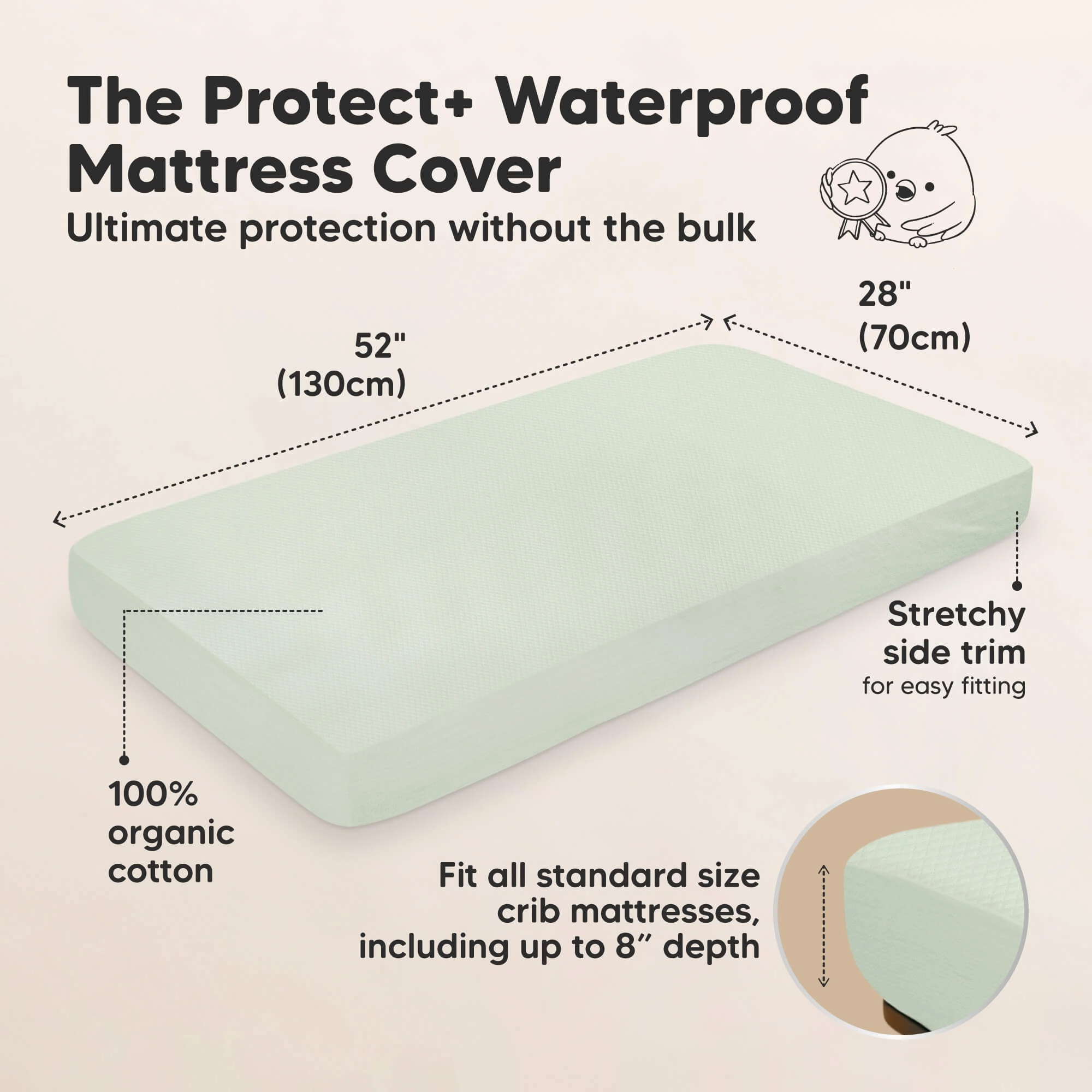 2-Pack Quin Protect  Waterproof Crib Mattress Protector (Aloe)