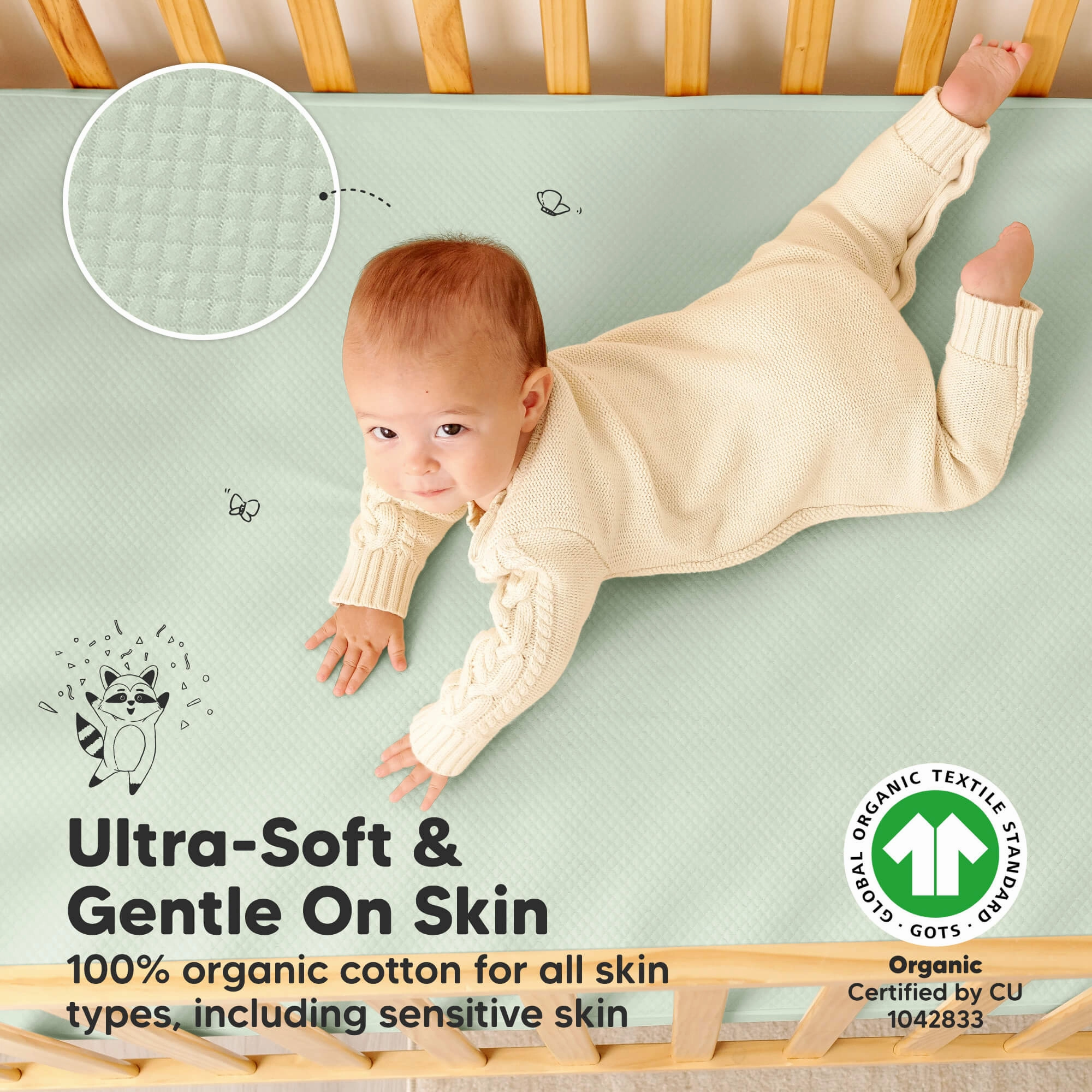 2-Pack Quin Protect  Waterproof Crib Mattress Protector (Aloe)
