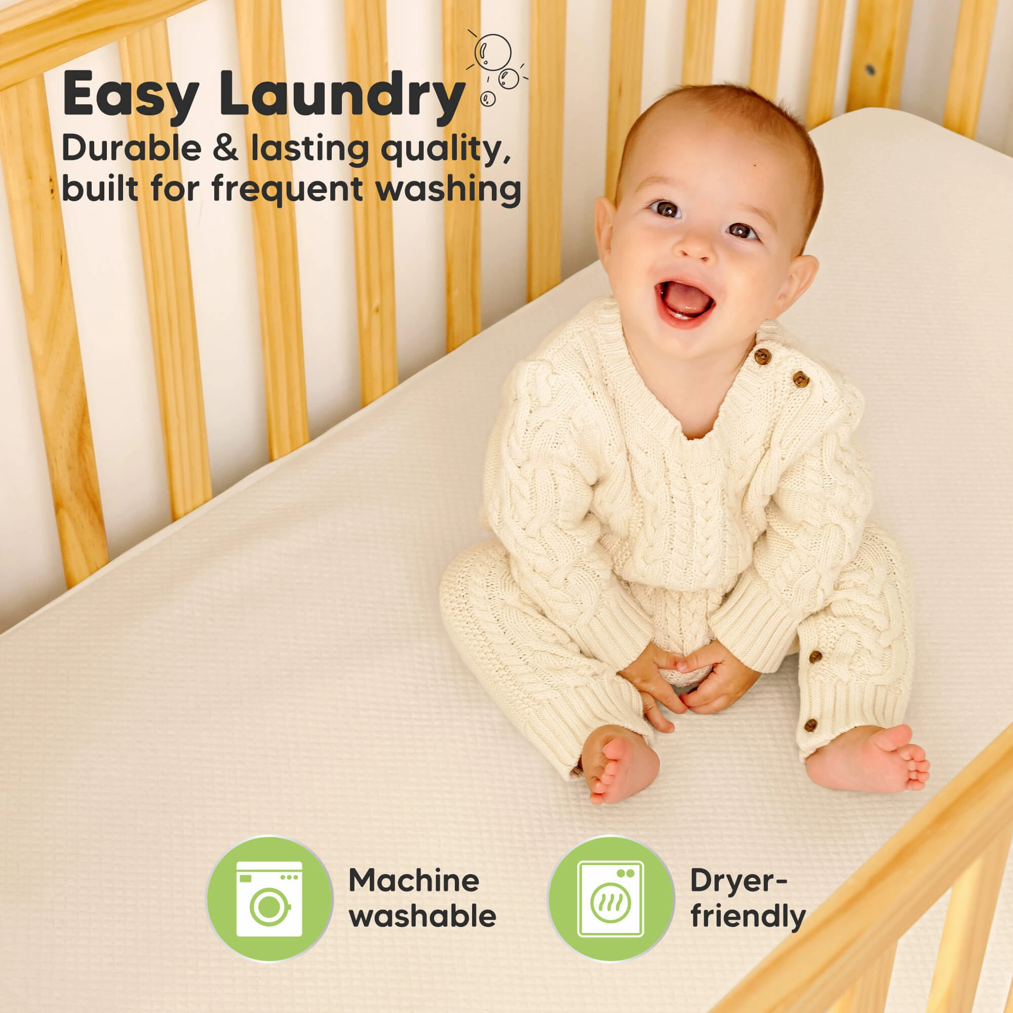 2-Pack Quin Protect  Waterproof Crib Mattress Protector (Ecru)