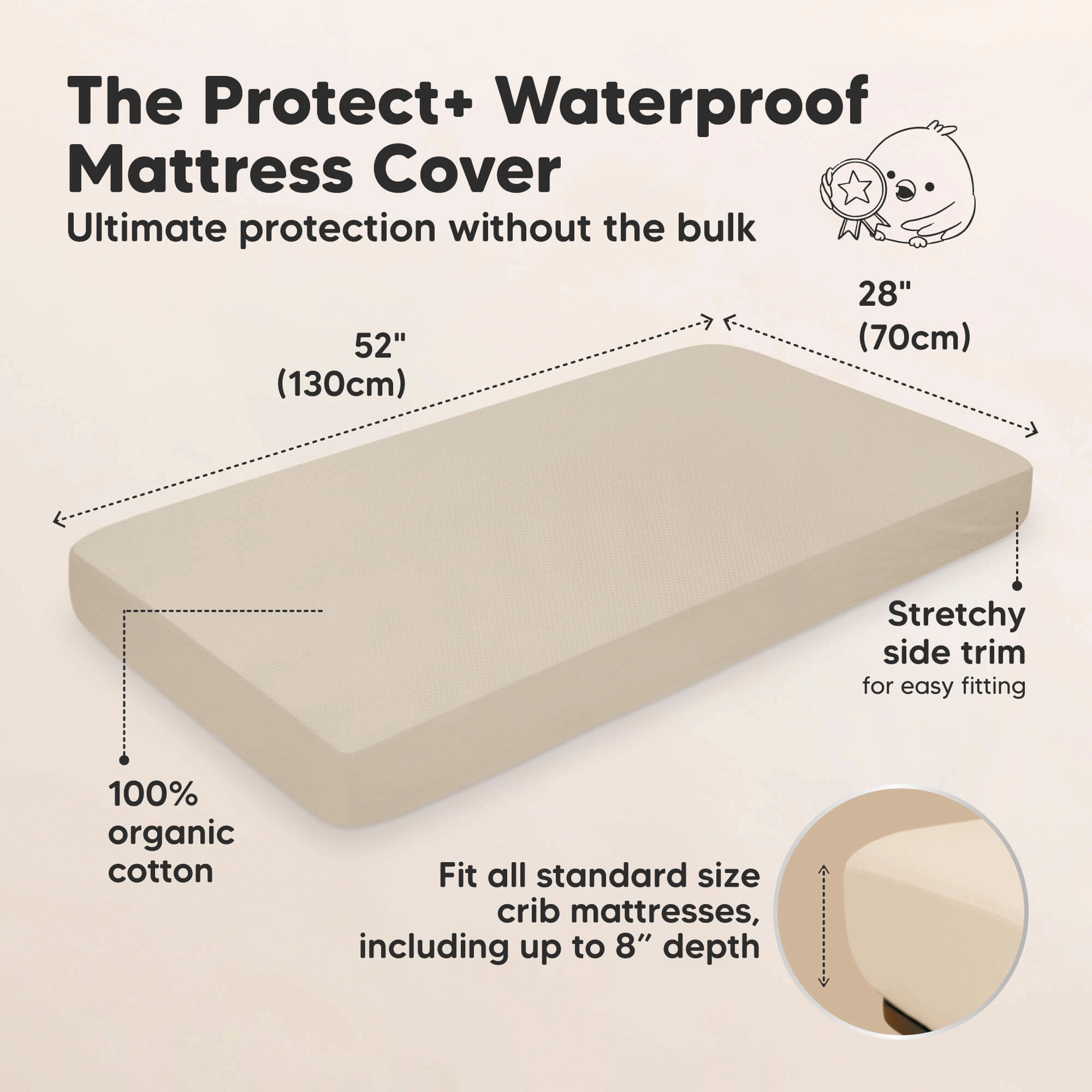 2-Pack Quin Protect  Waterproof Crib Mattress Protector (Ecru)