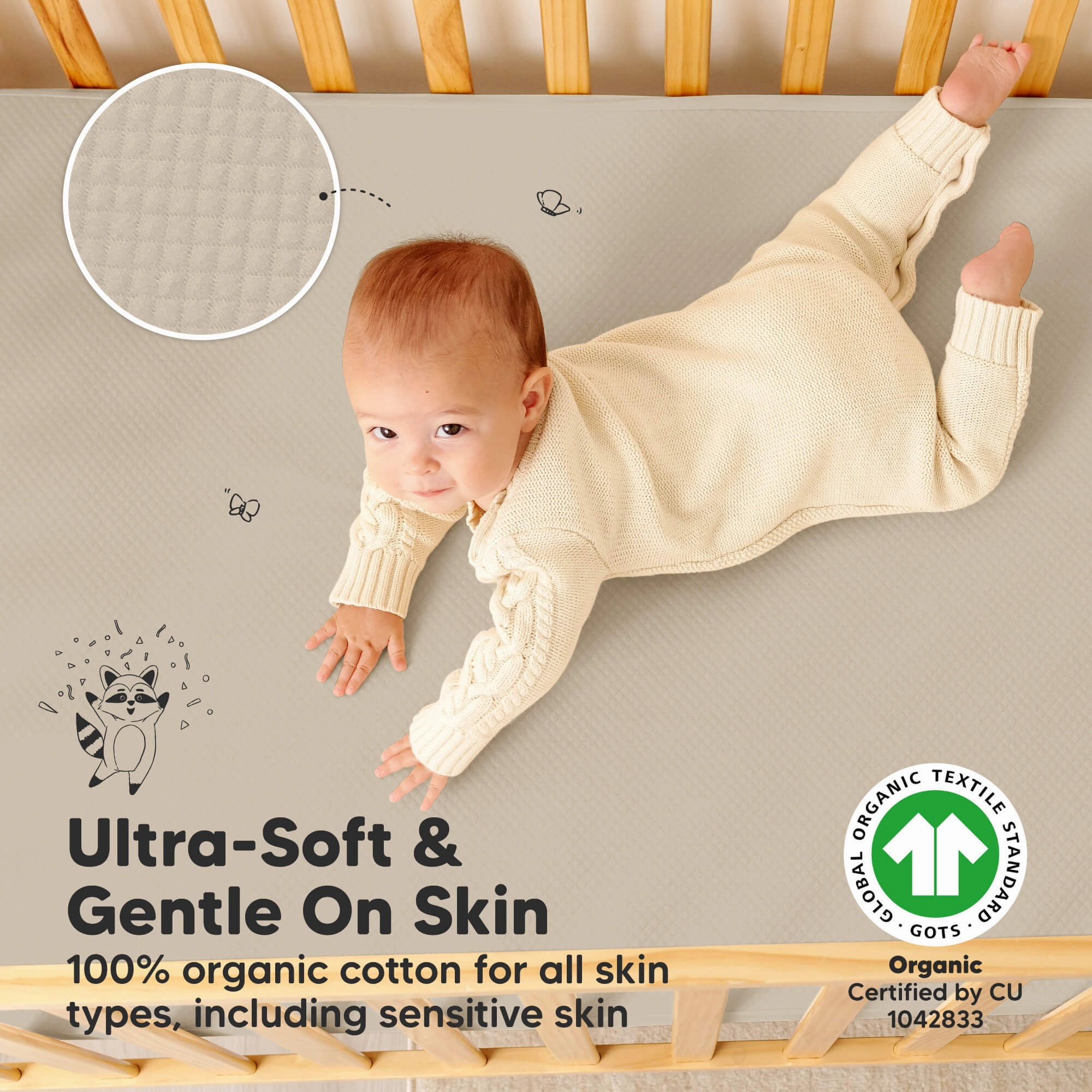 2-Pack Quin Protect  Waterproof Crib Mattress Protector (Ecru)