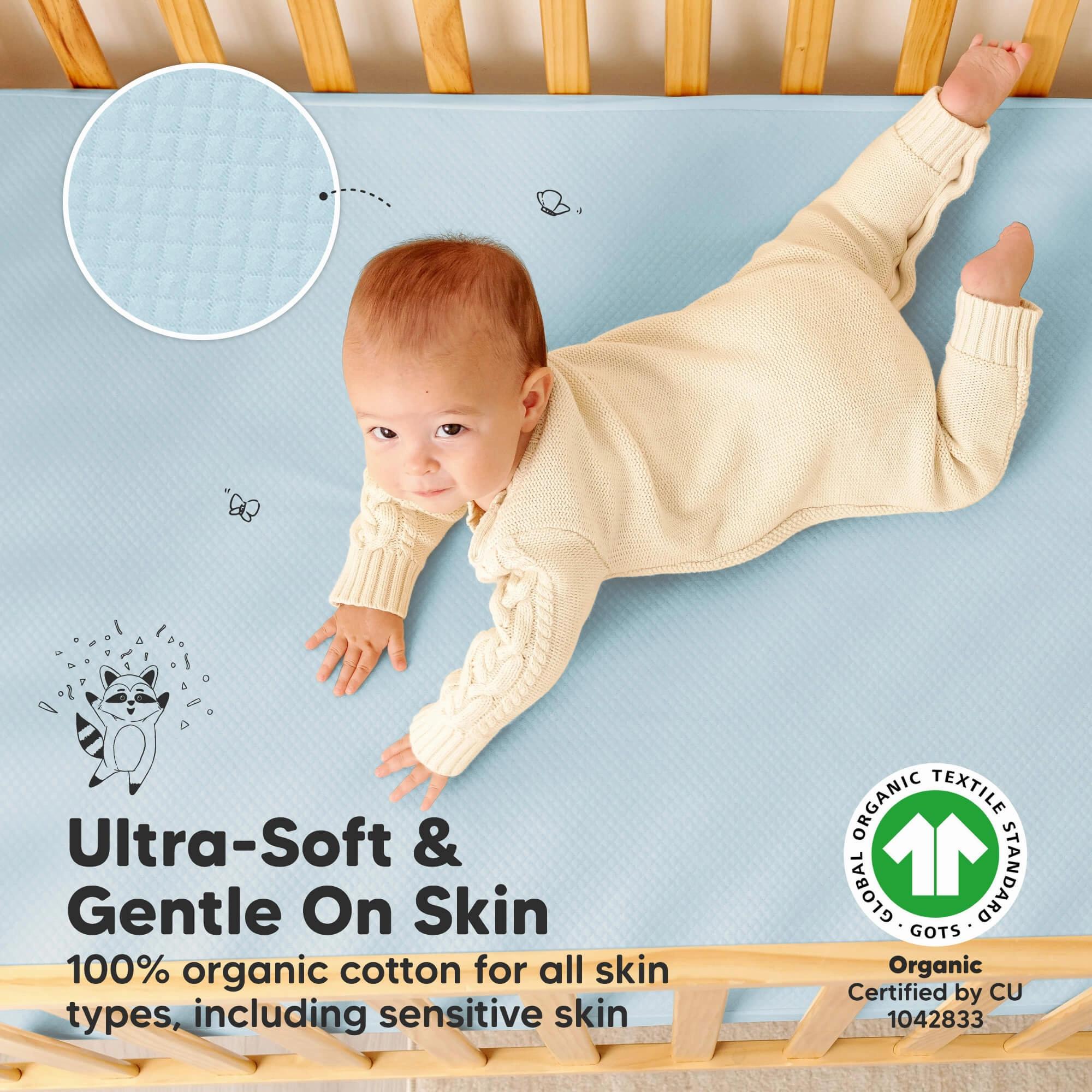 2-Pack Quin Protect  Waterproof Crib Mattress Protector (Glacier)