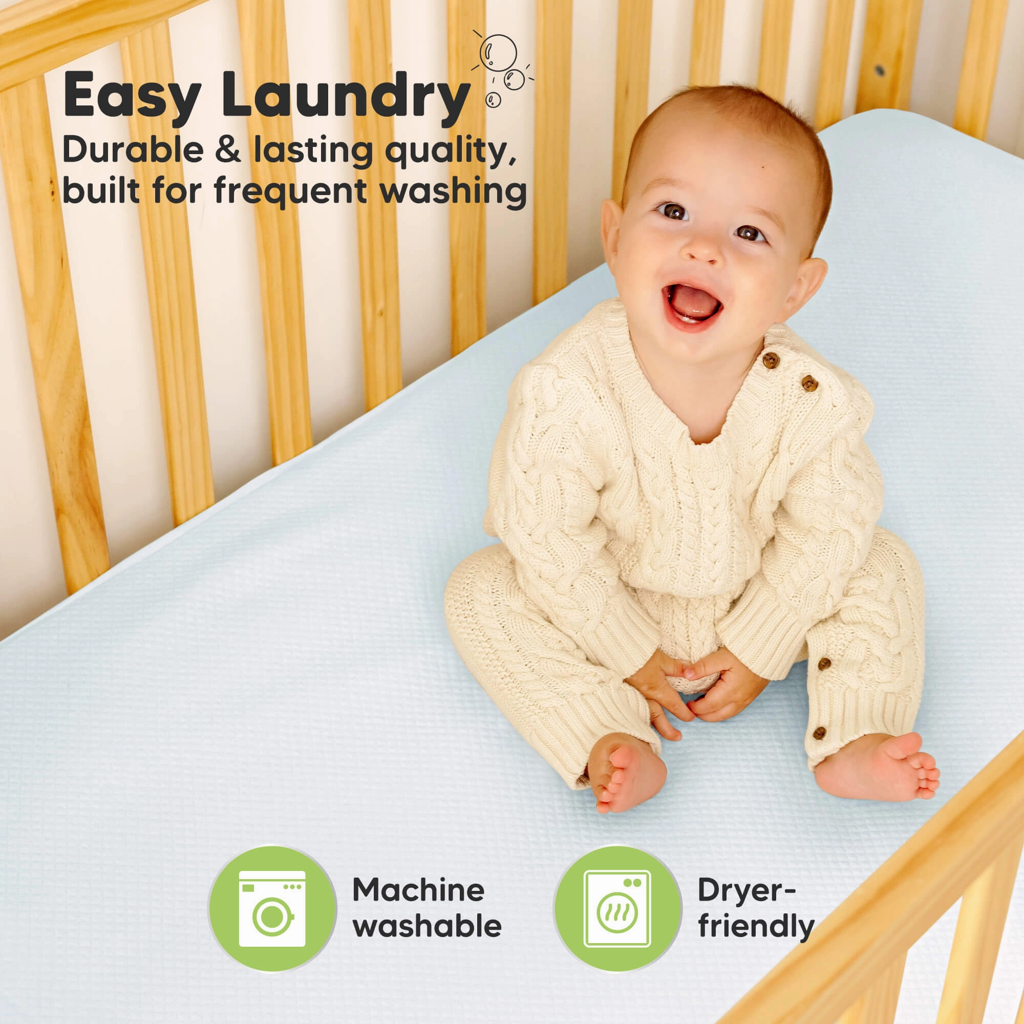 2-Pack Quin Protect  Waterproof Crib Mattress Protector (Glacier)