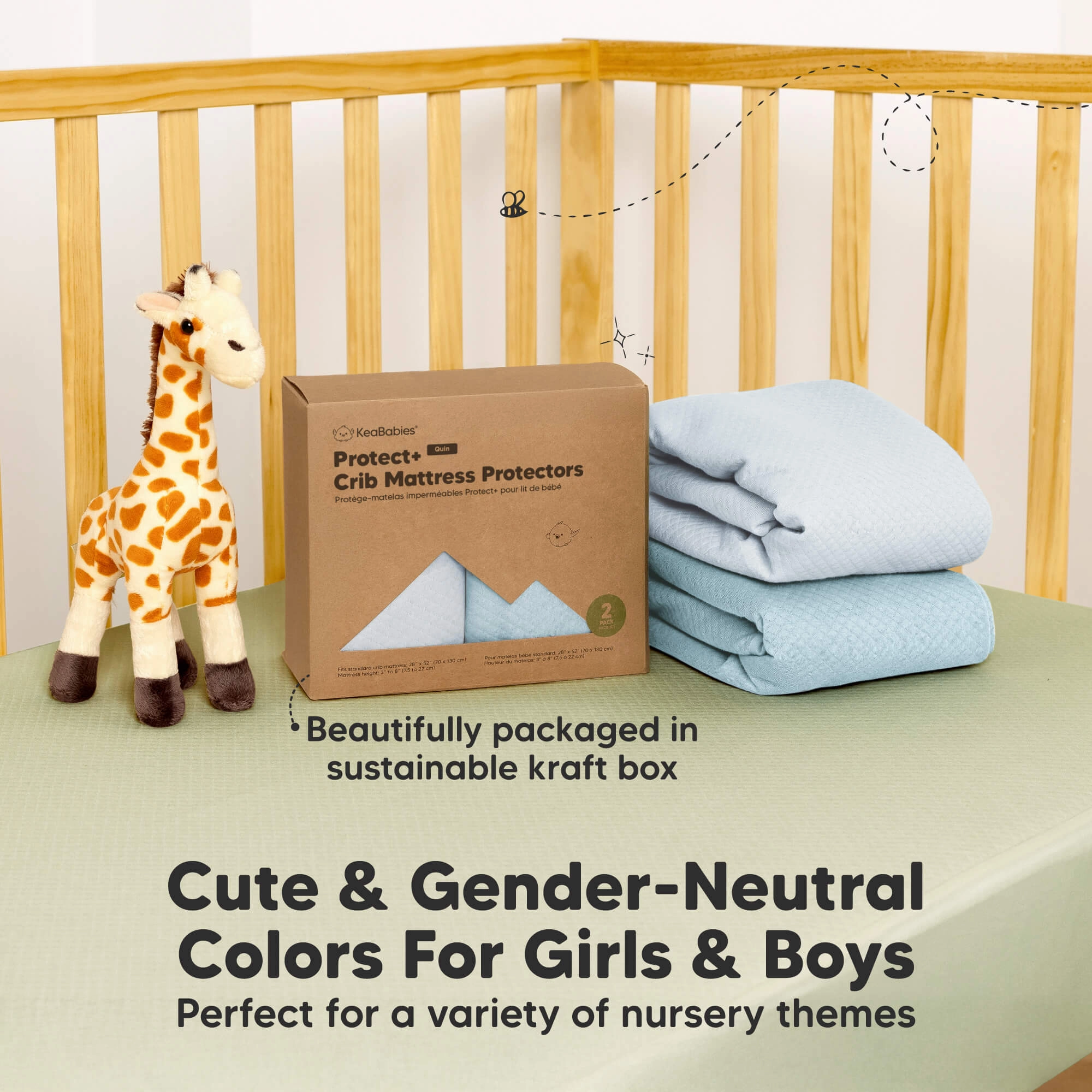 2-Pack Quin Protect  Waterproof Crib Mattress Protector (Glacier)