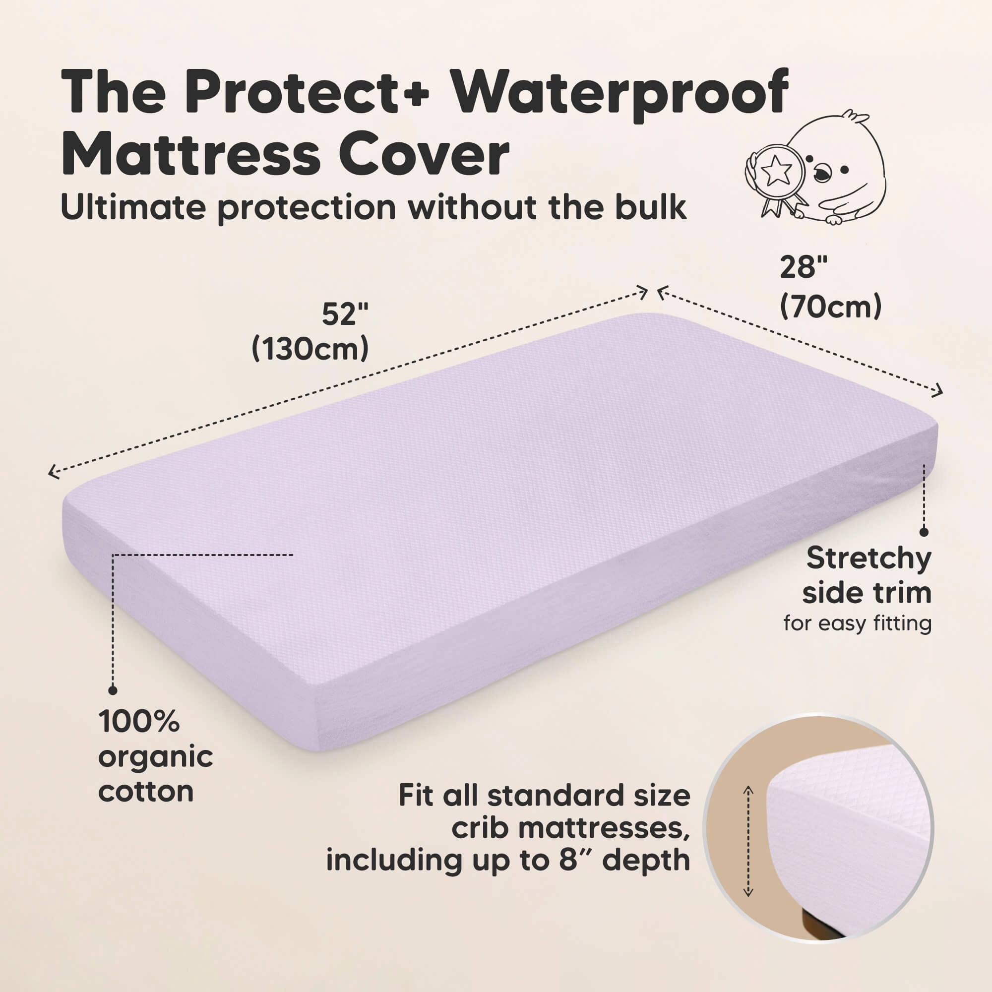 2-Pack Quin Protect  Waterproof Crib Mattress Protector (Lilac)
