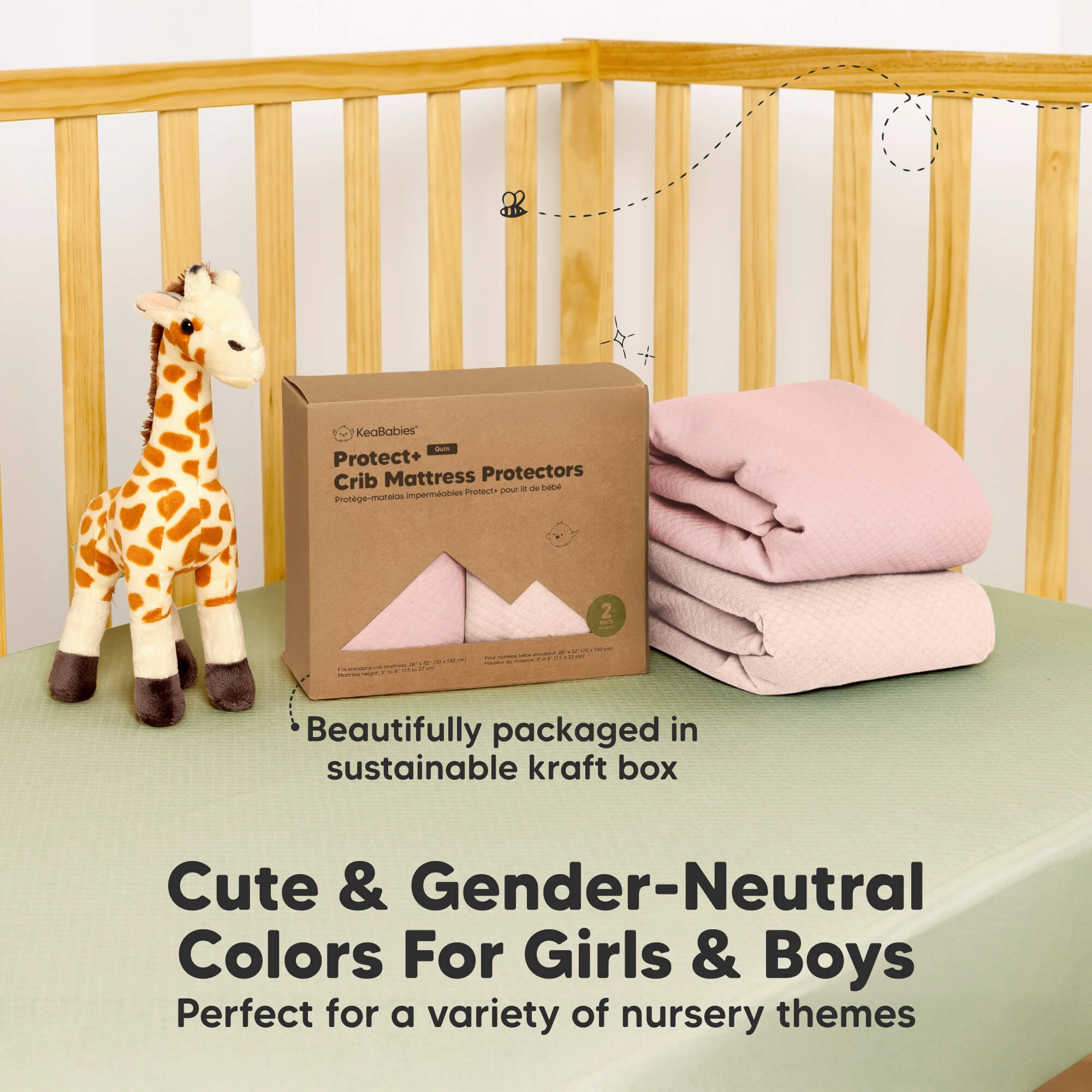 2-Pack Quin Protect  Waterproof Crib Mattress Protector (Mist Rose)