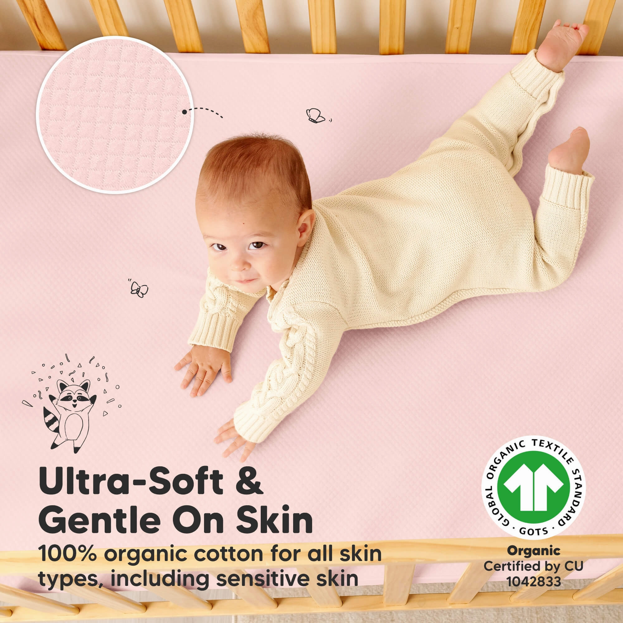 2-Pack Quin Protect  Waterproof Crib Mattress Protector (Mist Rose)