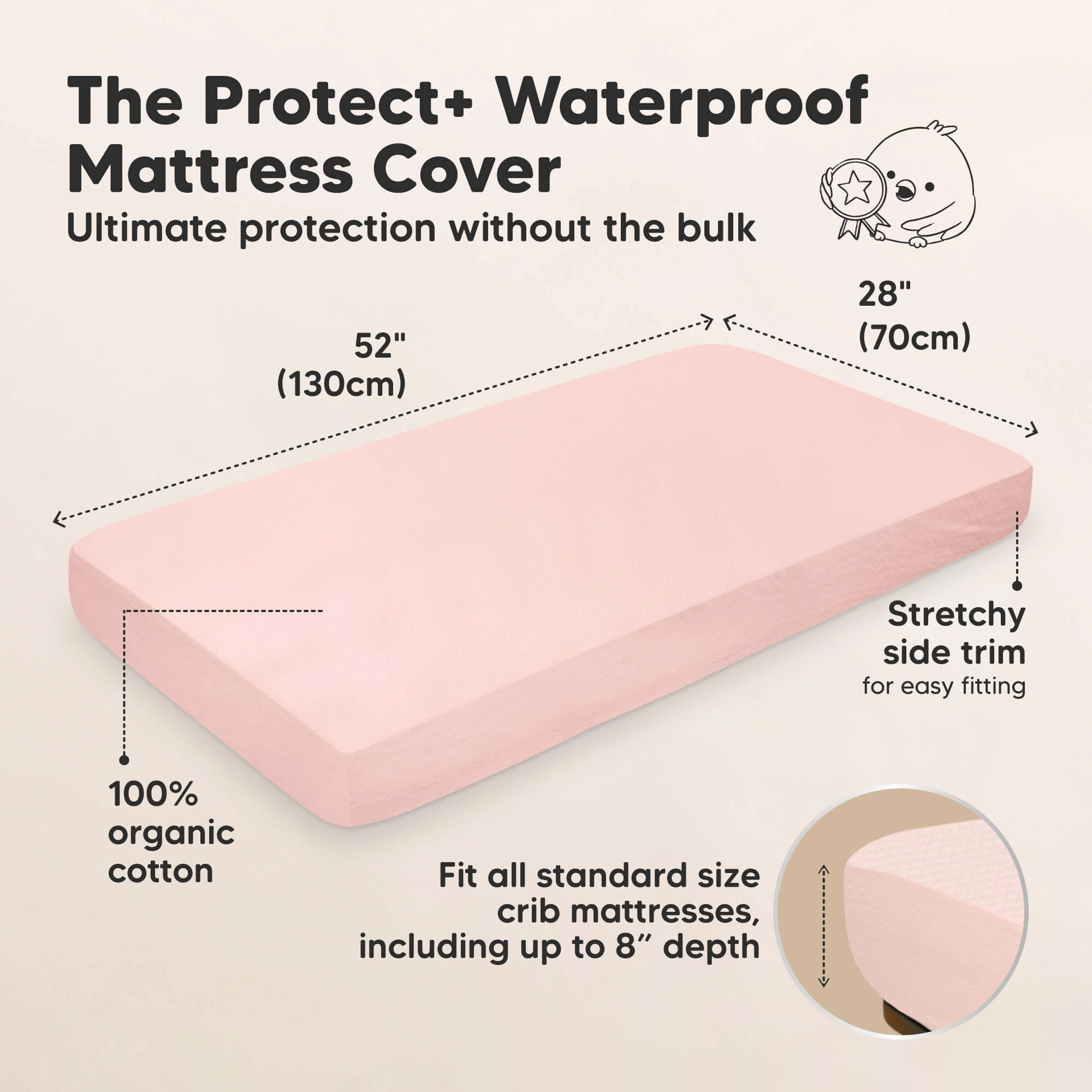 2-Pack Quin Protect  Waterproof Crib Mattress Protector (Mist Rose)