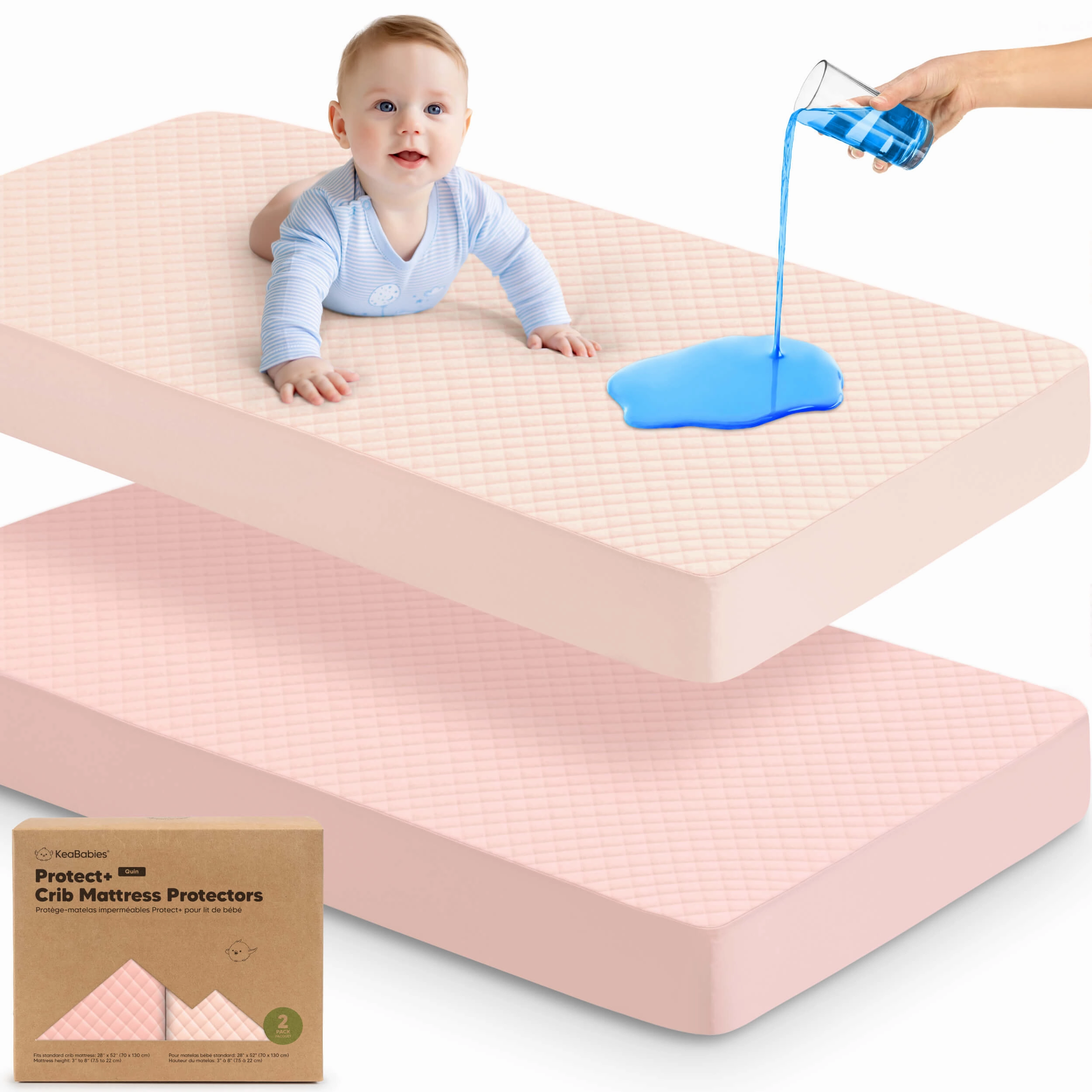 2-Pack Quin Protect  Waterproof Crib Mattress Protector (Mist Rose)