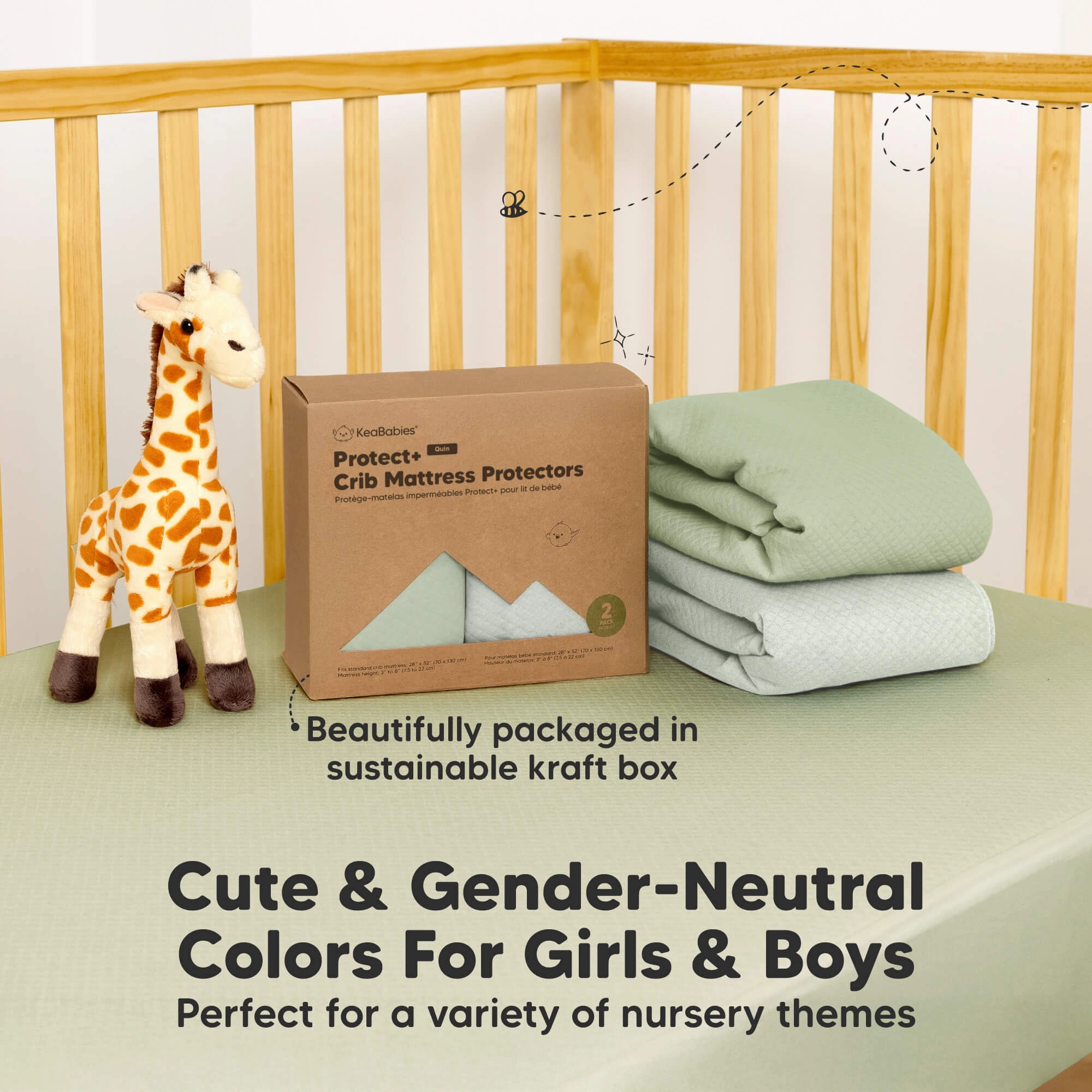 2-Pack Quin Protect  Waterproof Crib Mattress Protector (Soft Fern)
