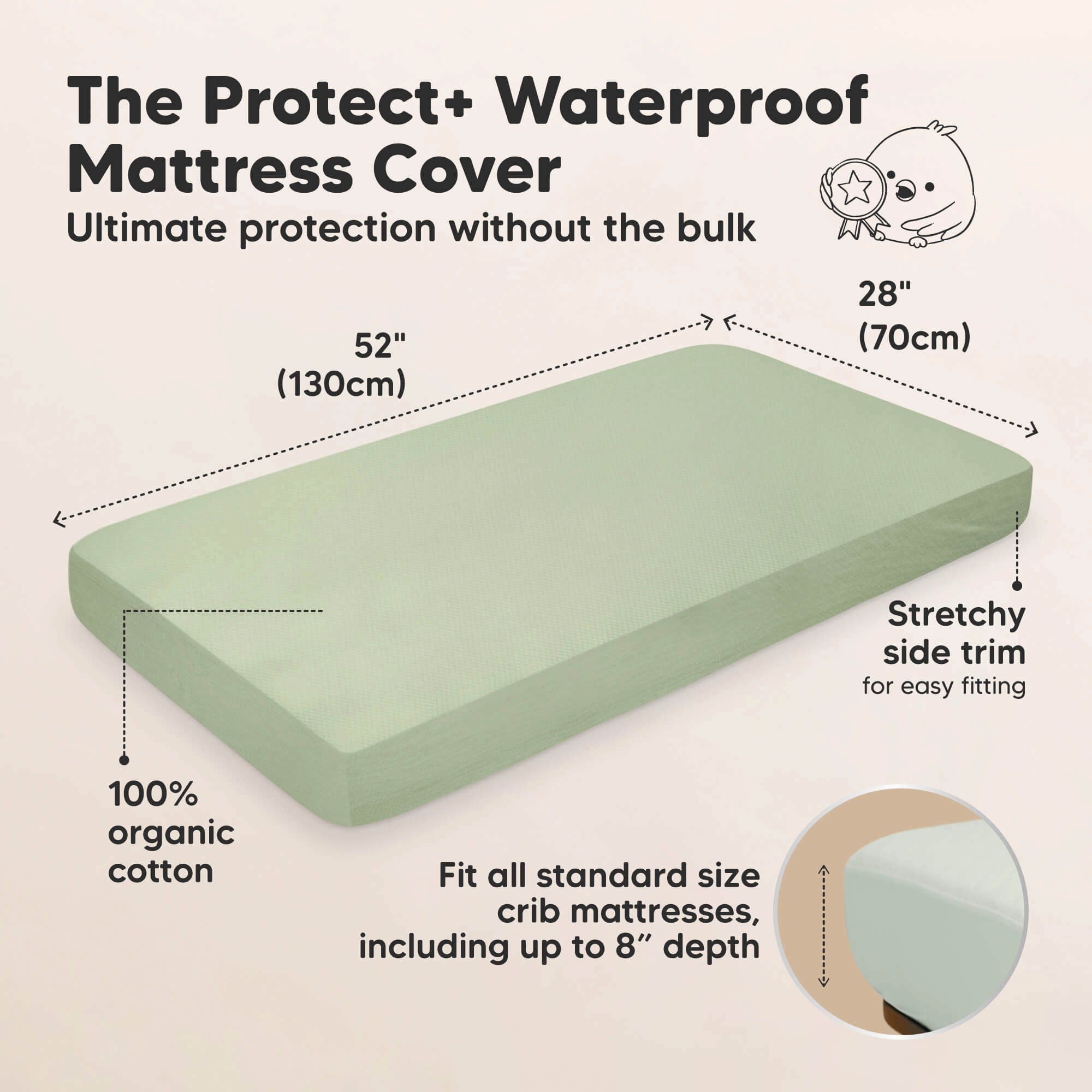 2-Pack Quin Protect  Waterproof Crib Mattress Protector (Soft Fern)