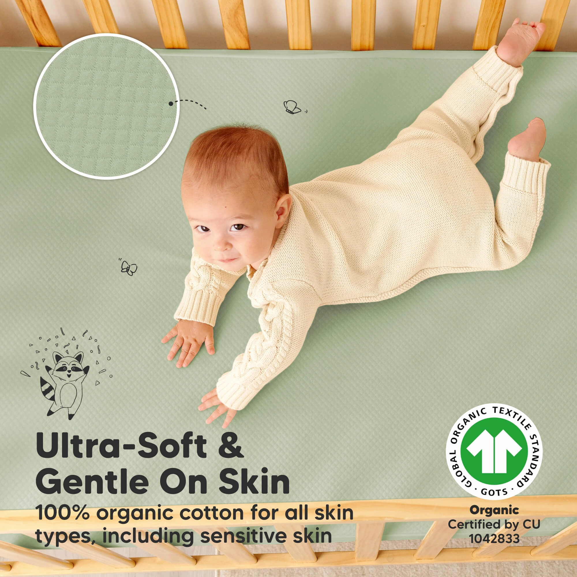 2-Pack Quin Protect  Waterproof Crib Mattress Protector (Soft Fern)