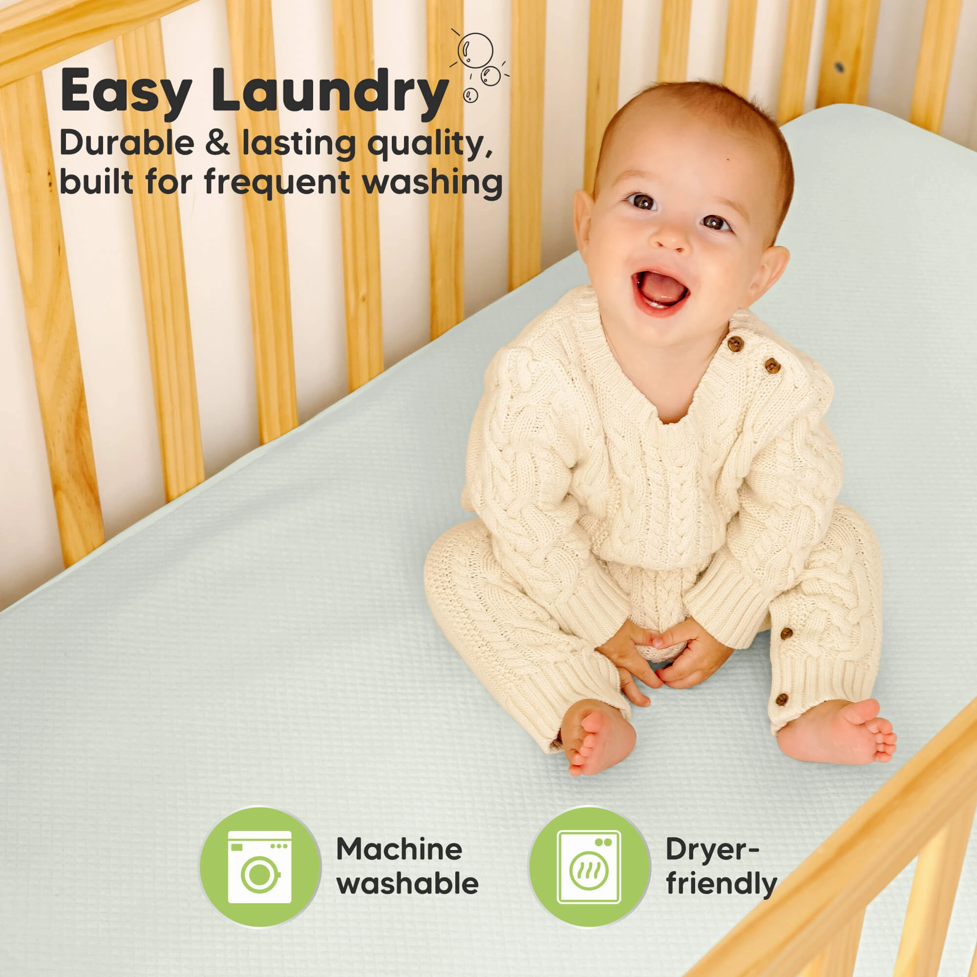 2-Pack Quin Protect  Waterproof Crib Mattress Protector (Soft Fern)