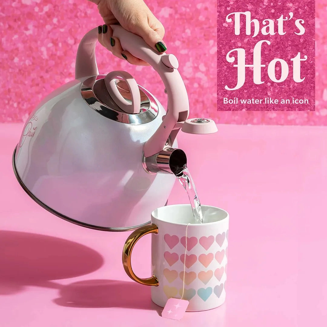 2Qt Tea Kettle White w Paris Signature Iridescent - White