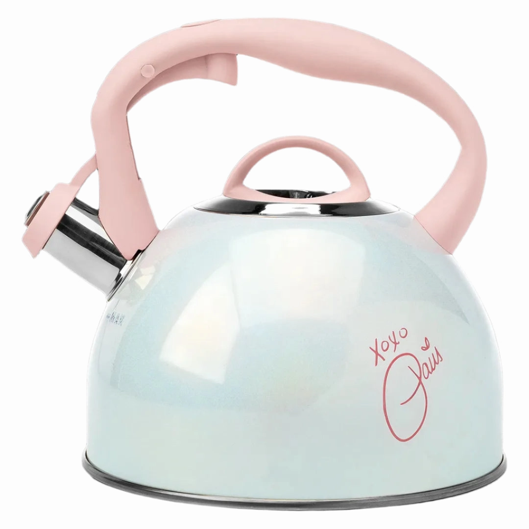 2Qt Tea Kettle White w Paris Signature Iridescent - White