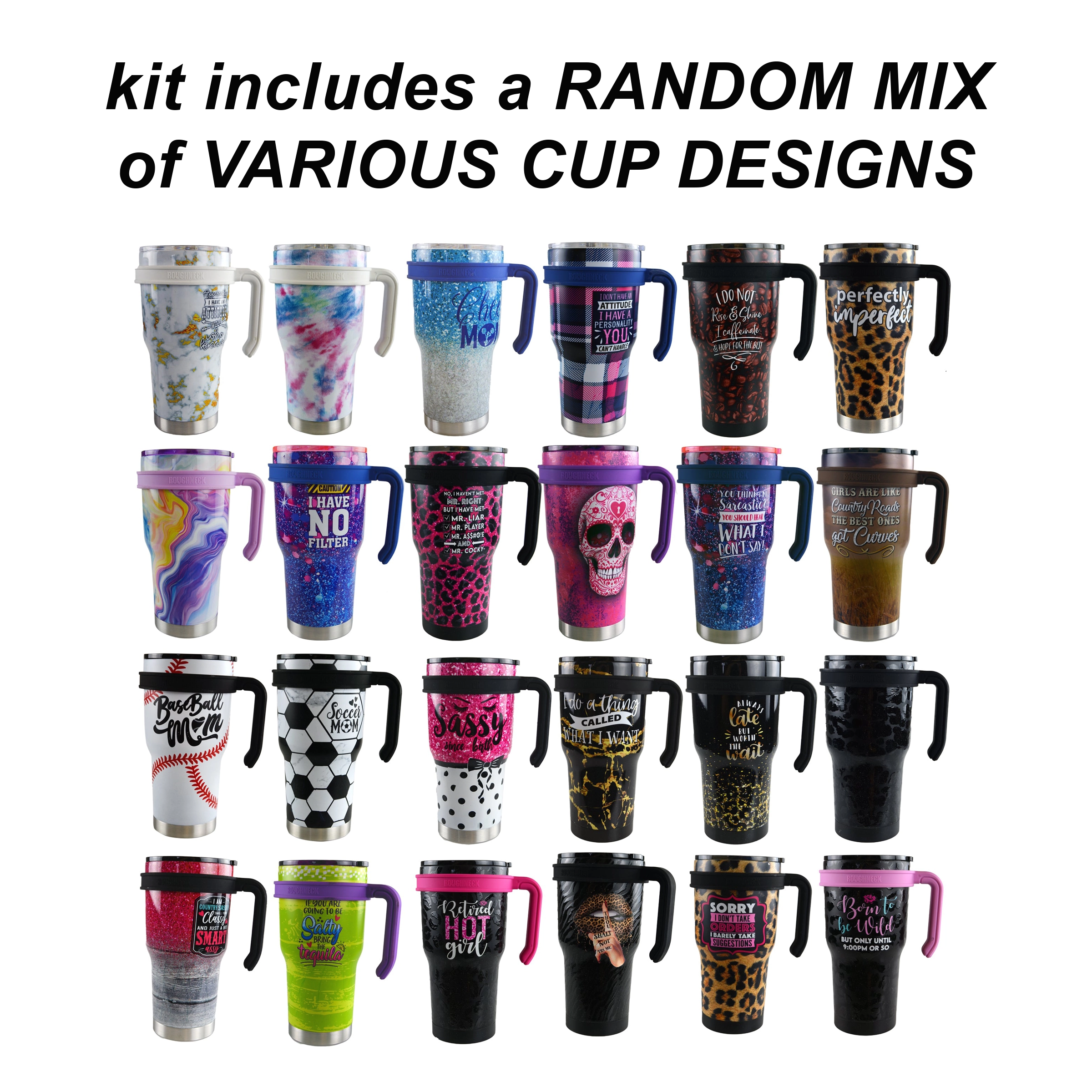 30 oz Insulated Stainless-Steel Cup with Handle and Straw Assortment - 17 Pieces Per Pack 88530