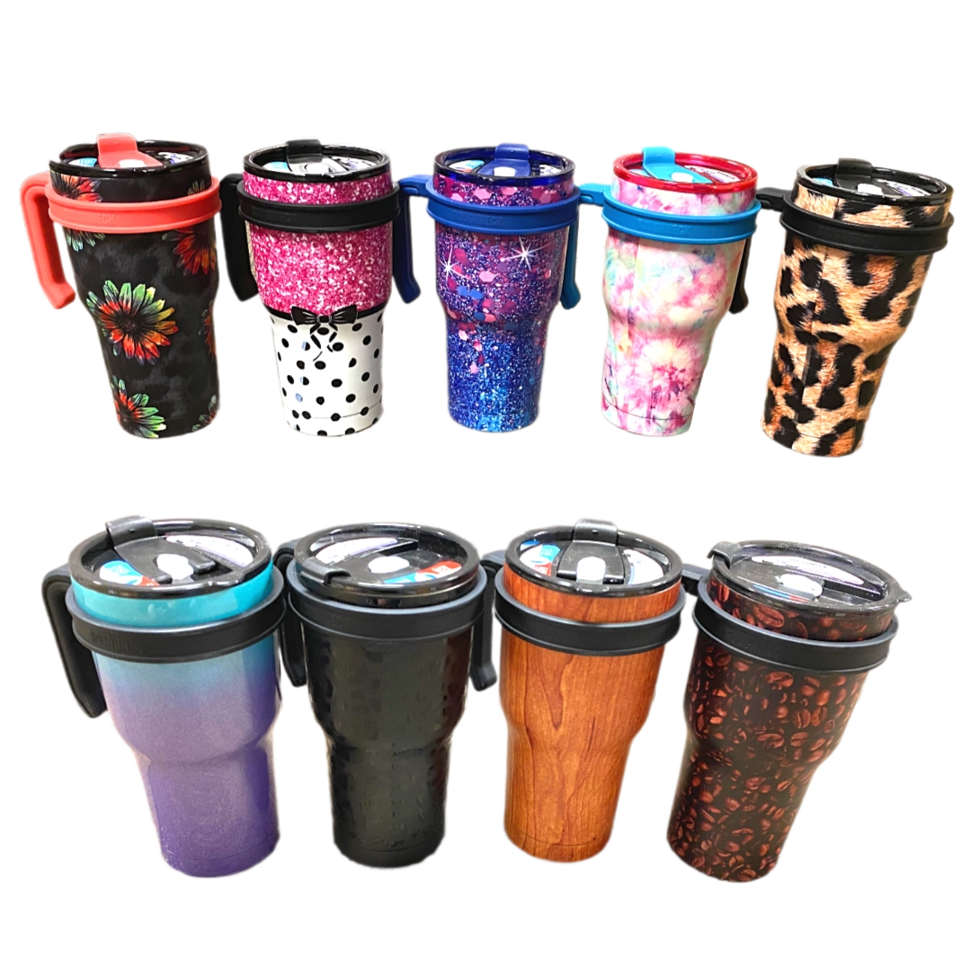 30 oz Insulated Stainless-Steel Cup with Handle Assortment Floor Display - 24 Pieces Per Retail Ready Display 88446