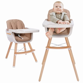 3-in-1 Convertible Wooden High Chair, Brown Color