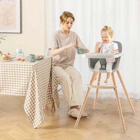 3-in-1 Convertible Wooden High Chair With Cushion-Gray