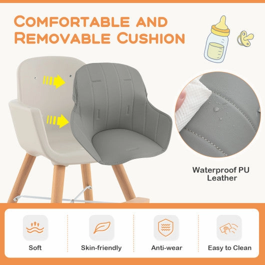3-in-1 Convertible Wooden High Chair With Cushion-Gray
