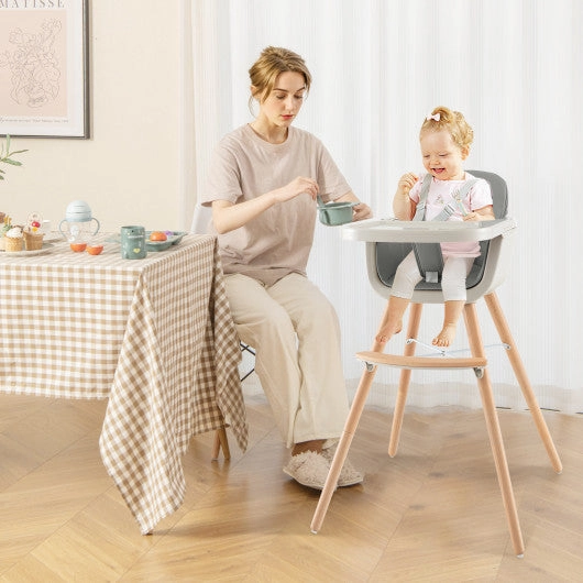 3-in-1 Convertible Wooden High Chair With Cushion-Gray