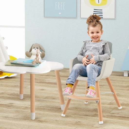 3-in-1 Convertible Wooden High Chair With Cushion-Gray
