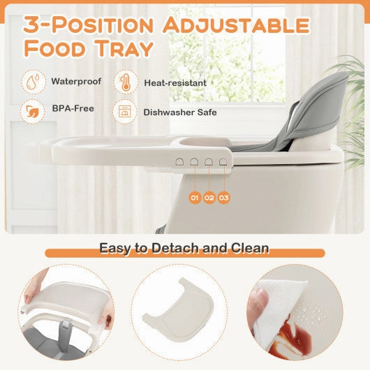 3-in-1 Convertible Wooden High Chair With Cushion-Gray