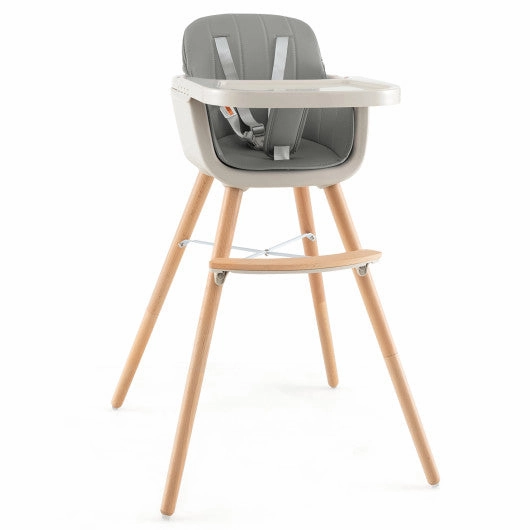 3-in-1 Convertible Wooden High Chair With Cushion-Gray