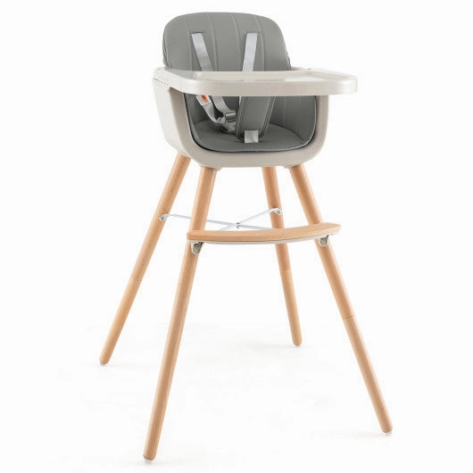 3-in-1 Convertible Wooden High Chair With Cushion-Gray