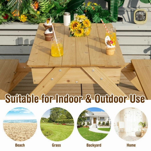 3-in-1 Kids Picnic Table Wooden Outdoor Water Sand Table With Play Boxes