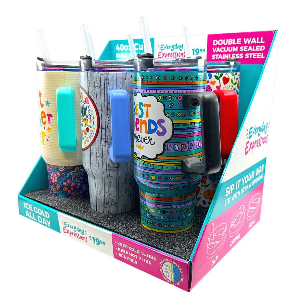 40 oz Stainless-Steel Insulated Themed Cups - 6 Pieces Per Retail Ready Display 88577