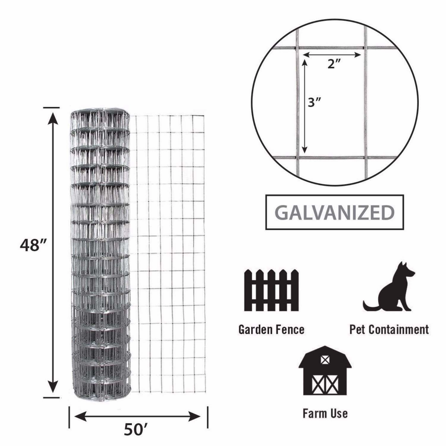 48in x 50ft Galvanized Garden Fence with 2in x 3in Openings