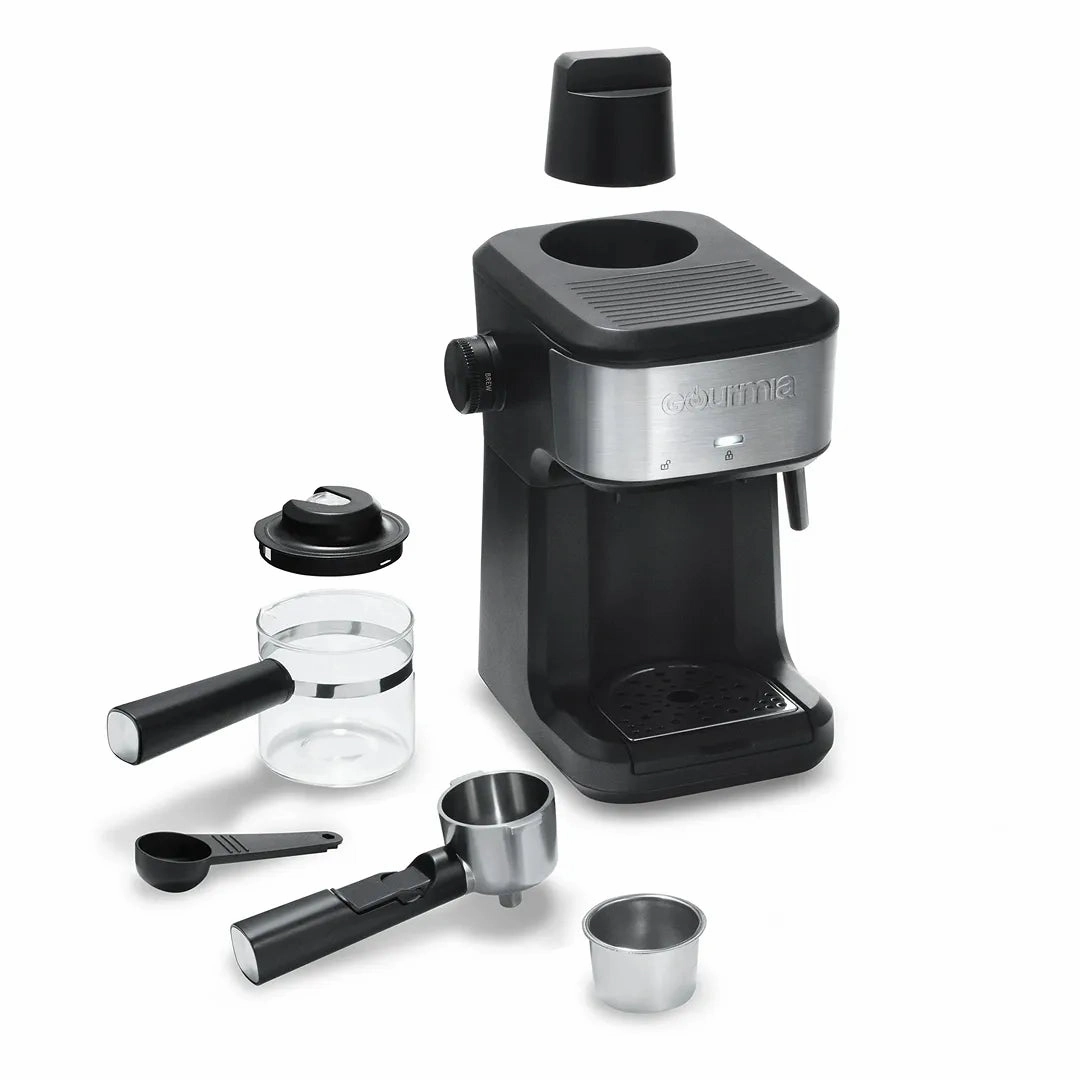 4 Shot Steam Espresso Maker with Frothing Wand Black/Stainless Steel Finish