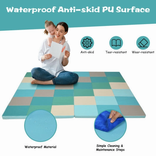 58 Inch Toddler Foam Play Mat Baby Folding Activity Floor Mat-Light Blue